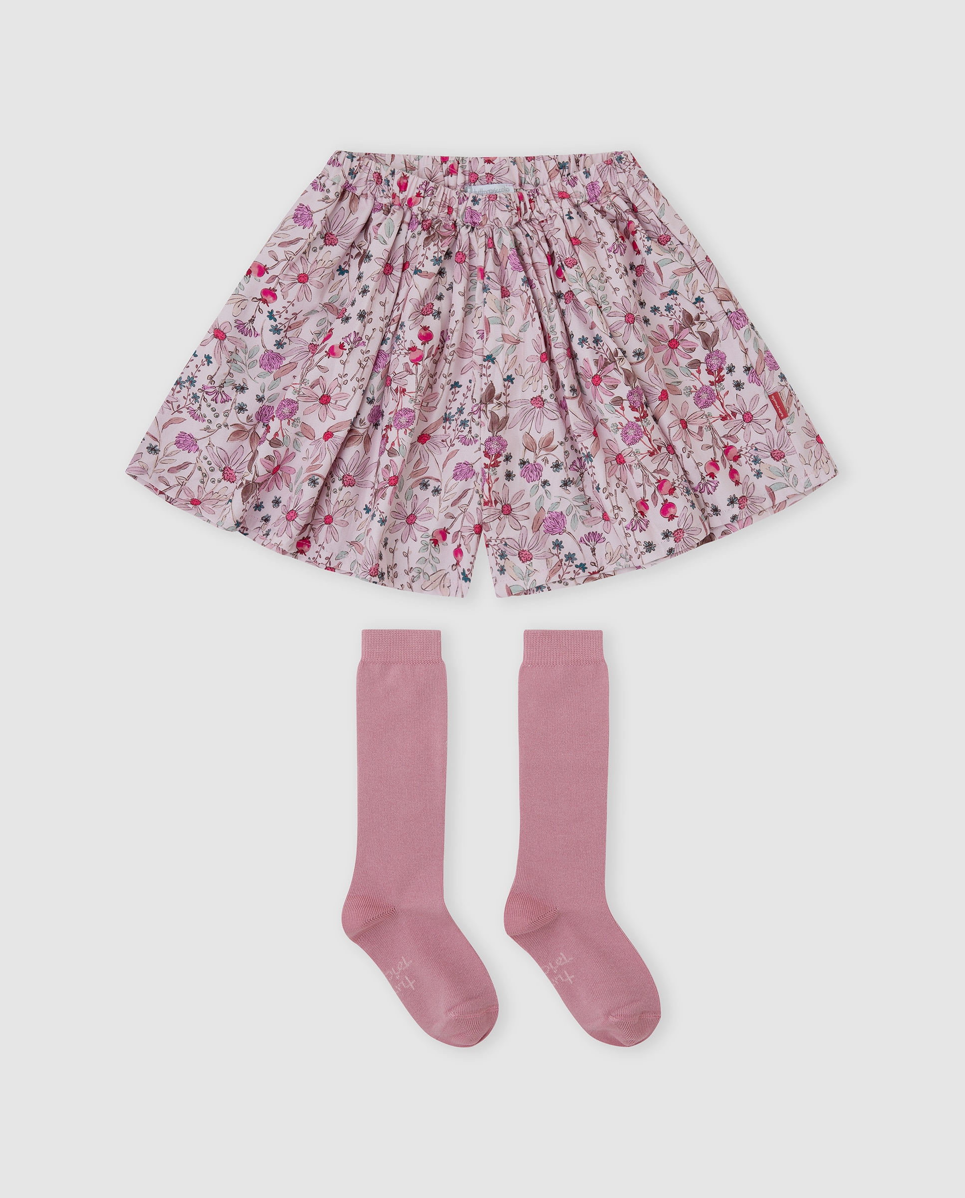 Imagen 2 de Falda-pantalón de niña de flores con calcetines - Tutto Piccolo - Rosa Rosa