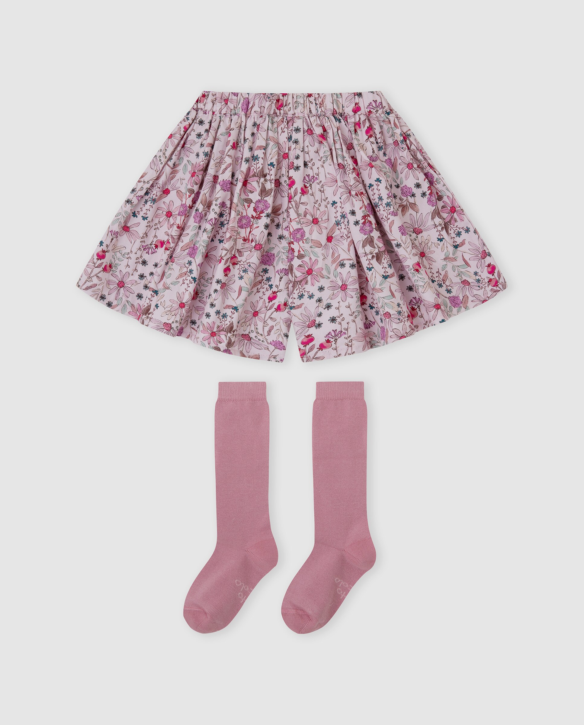 Imagen 3 de Falda-pantalón de niña de flores con calcetines - Tutto Piccolo - Rosa Rosa