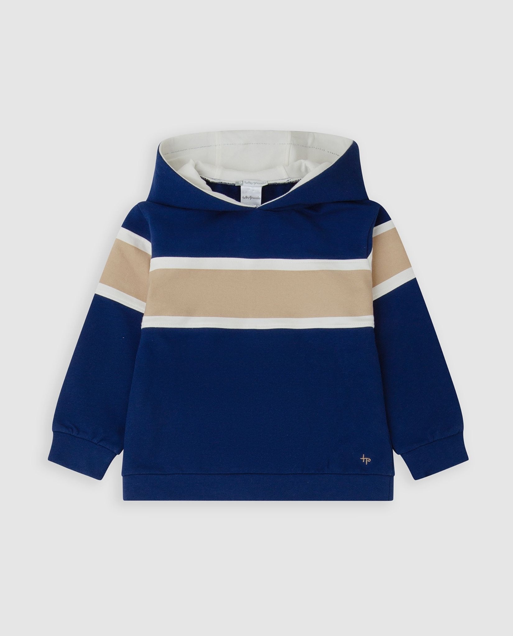 Sudadera de niño con capucha tricolor - Tutto Piccolo - Azul marino Azul marino-1