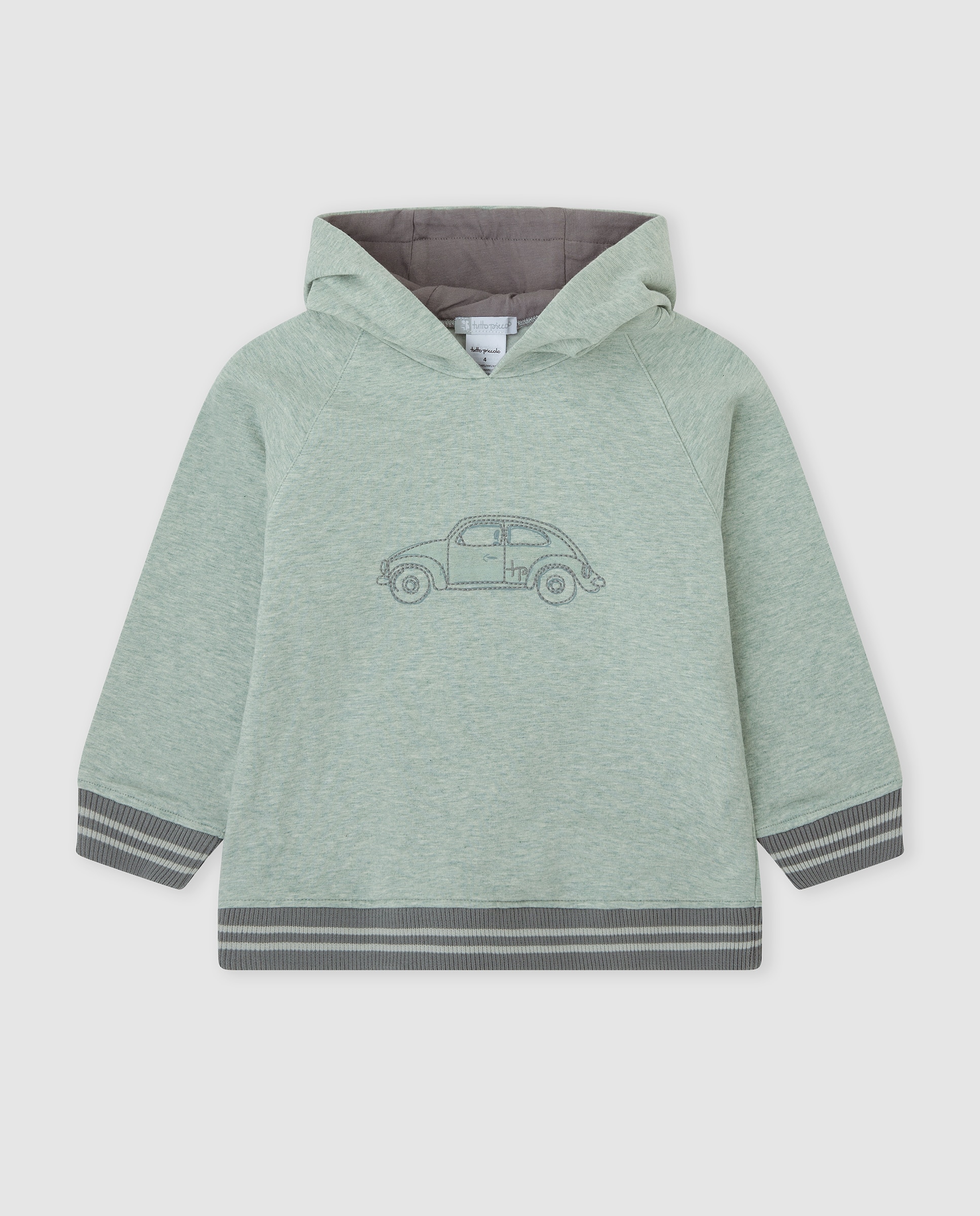Sudadera de niño con capucha y coche bordado - Tutto Piccolo - Verde Agua Verde Agua-1