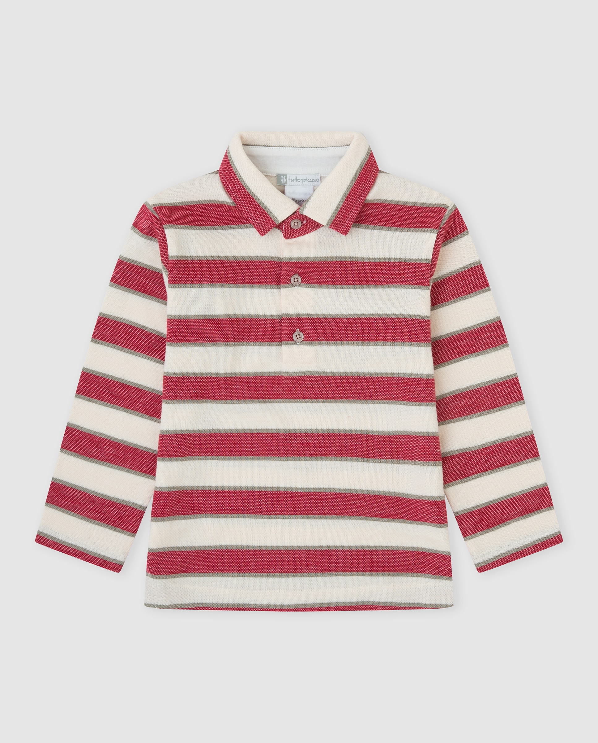 Polo de niño a rayas con botones - Tutto Piccolo - Rojo Rojo-1