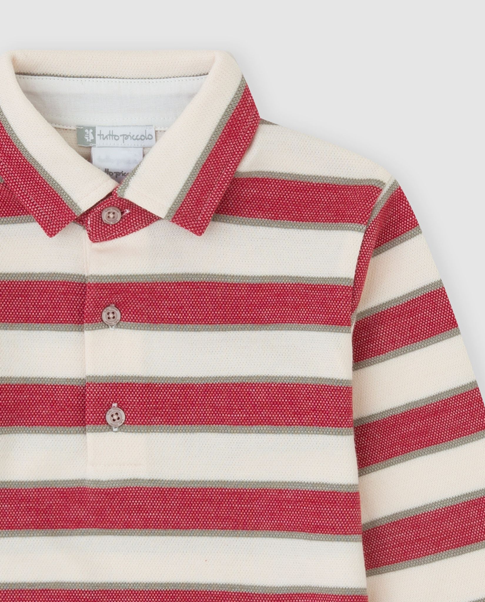 Polo de niño a rayas con botones - Tutto Piccolo - Rojo Rojo-2