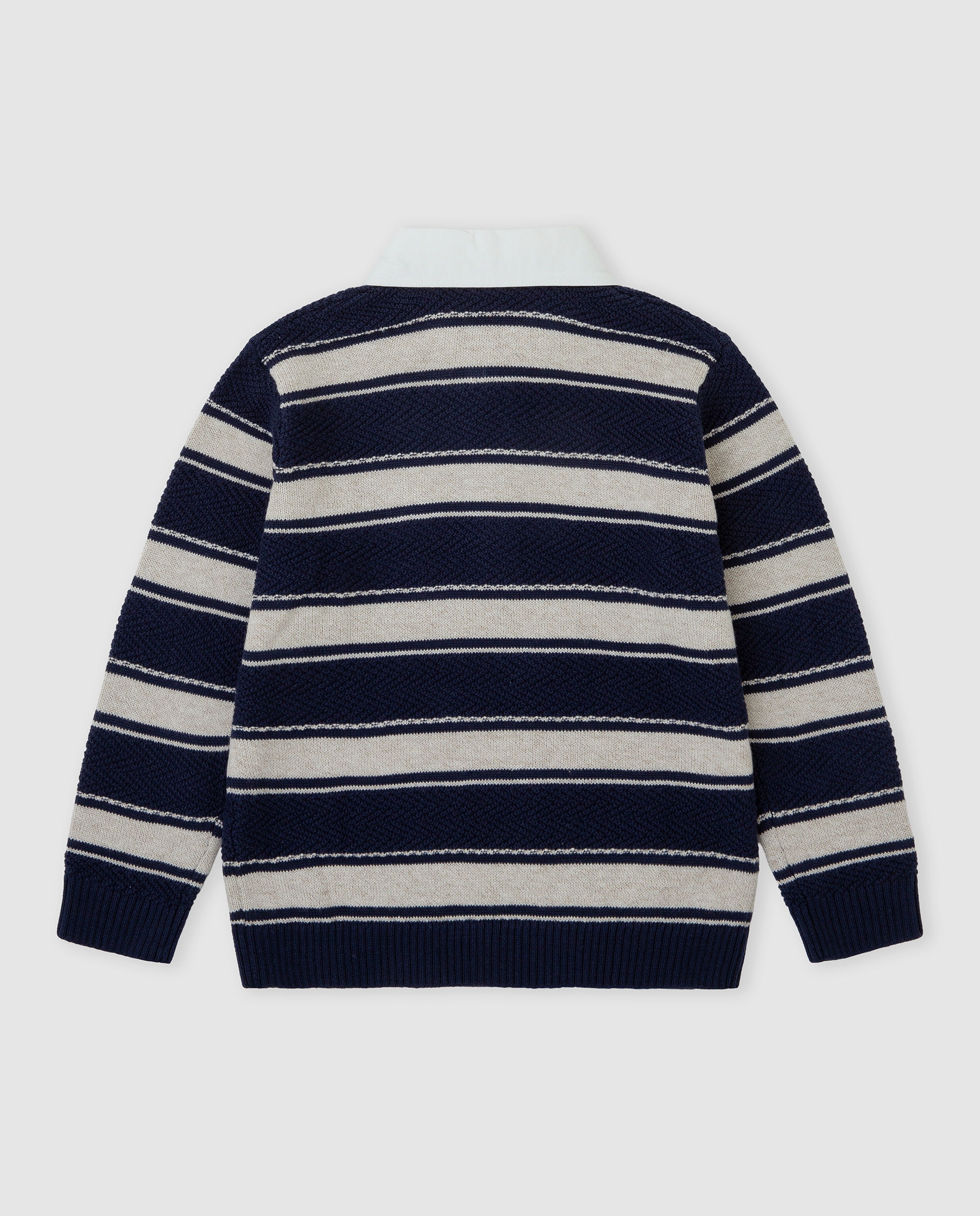 Polo de niño de manga larga a rayas - Tutto Piccolo - Azul marino Azul marino-3