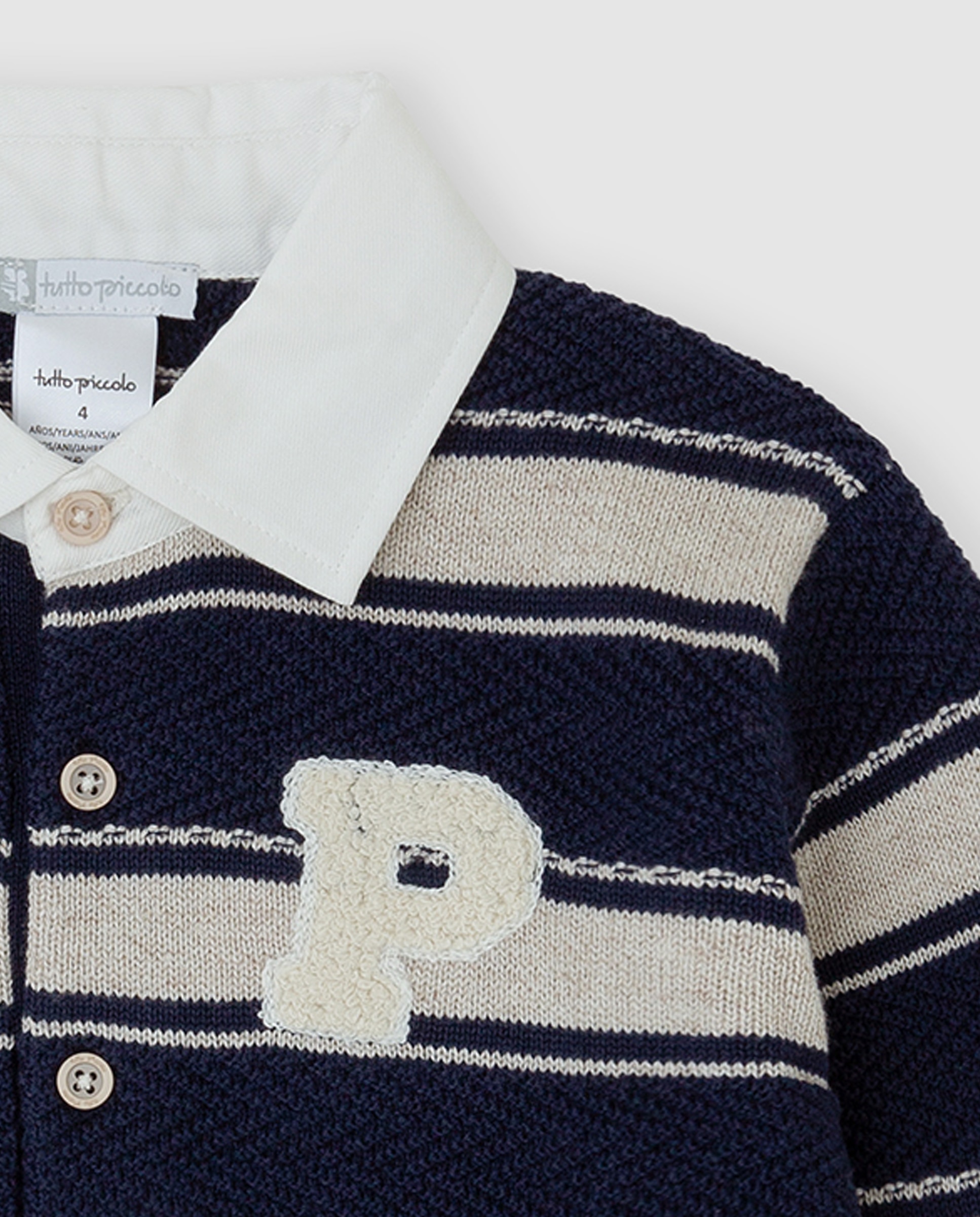 Polo de niño de manga larga a rayas - Tutto Piccolo - Azul marino Azul marino-2