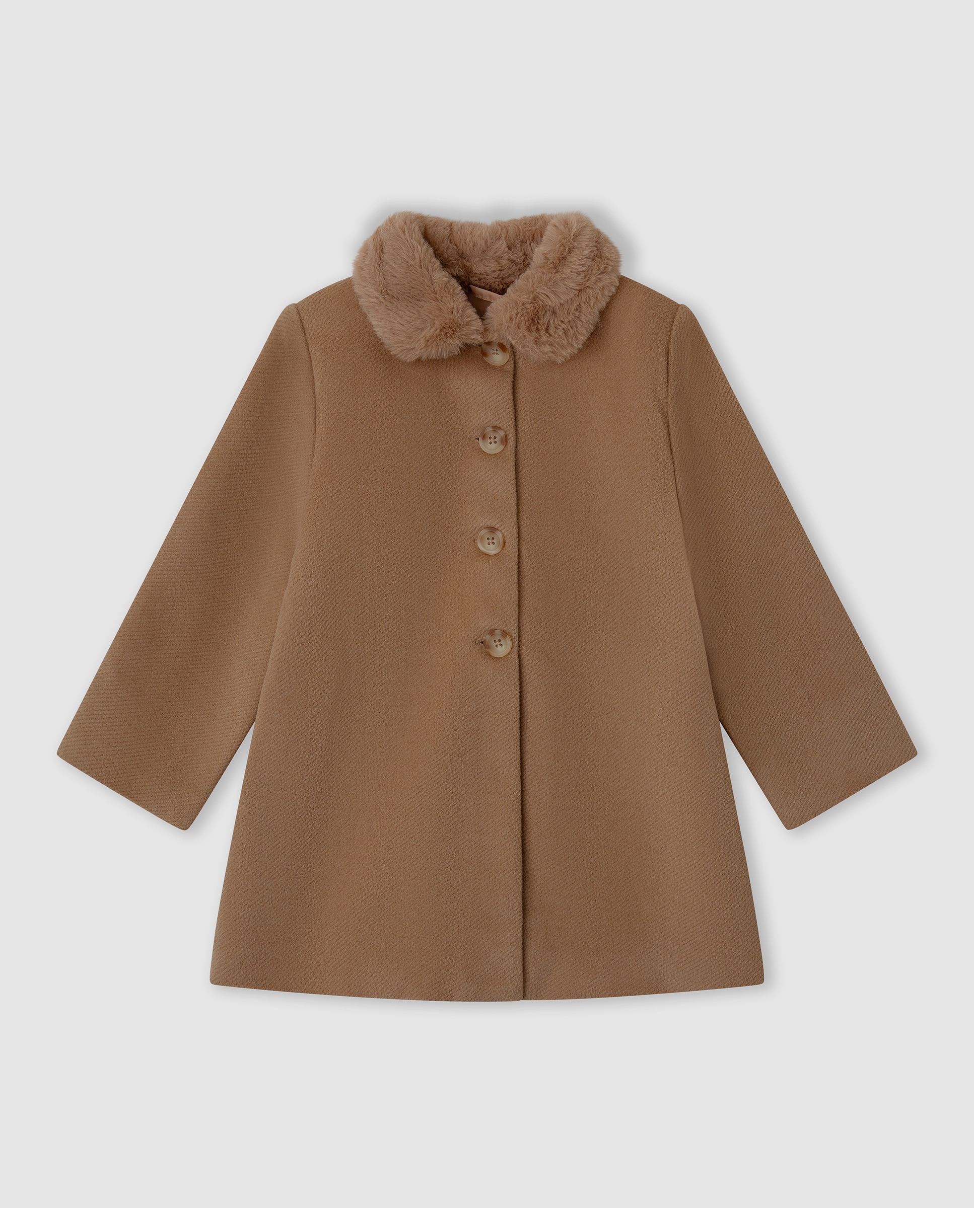 Imagen 0 de Abrigo de paño de niña con botones y cuello forrado Camel