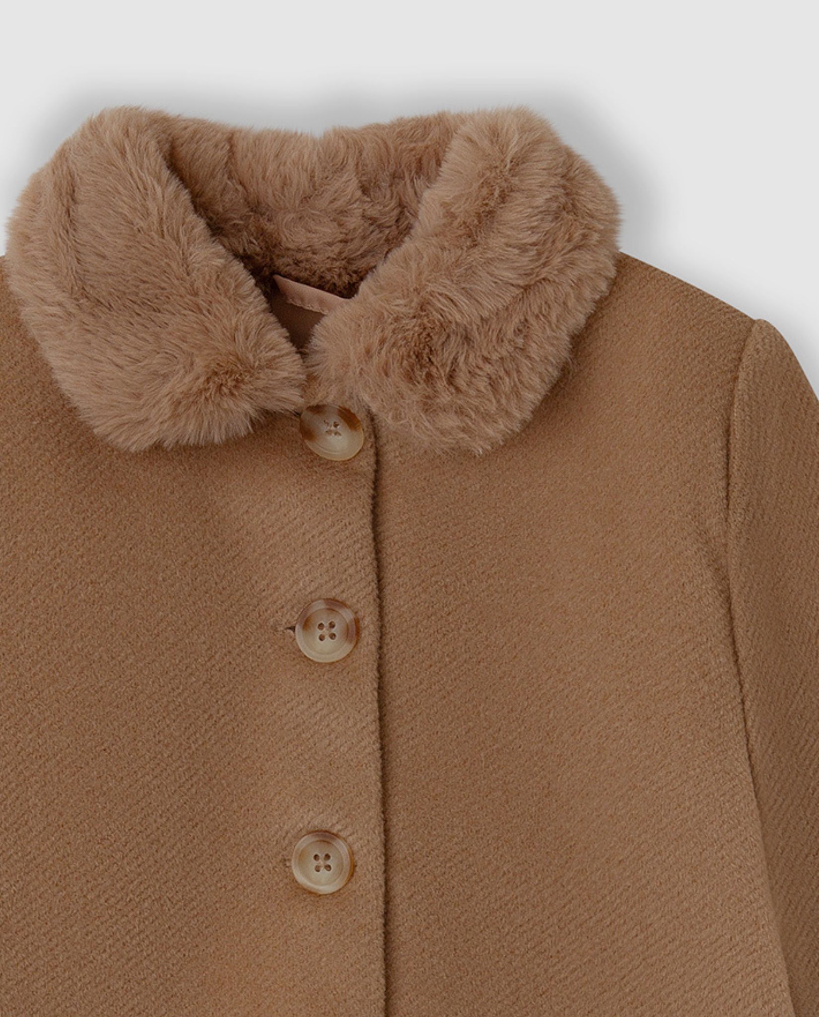 Abrigo de paño de niña con botones y cuello forrado - Tutto Piccolo - Camel Camel-2