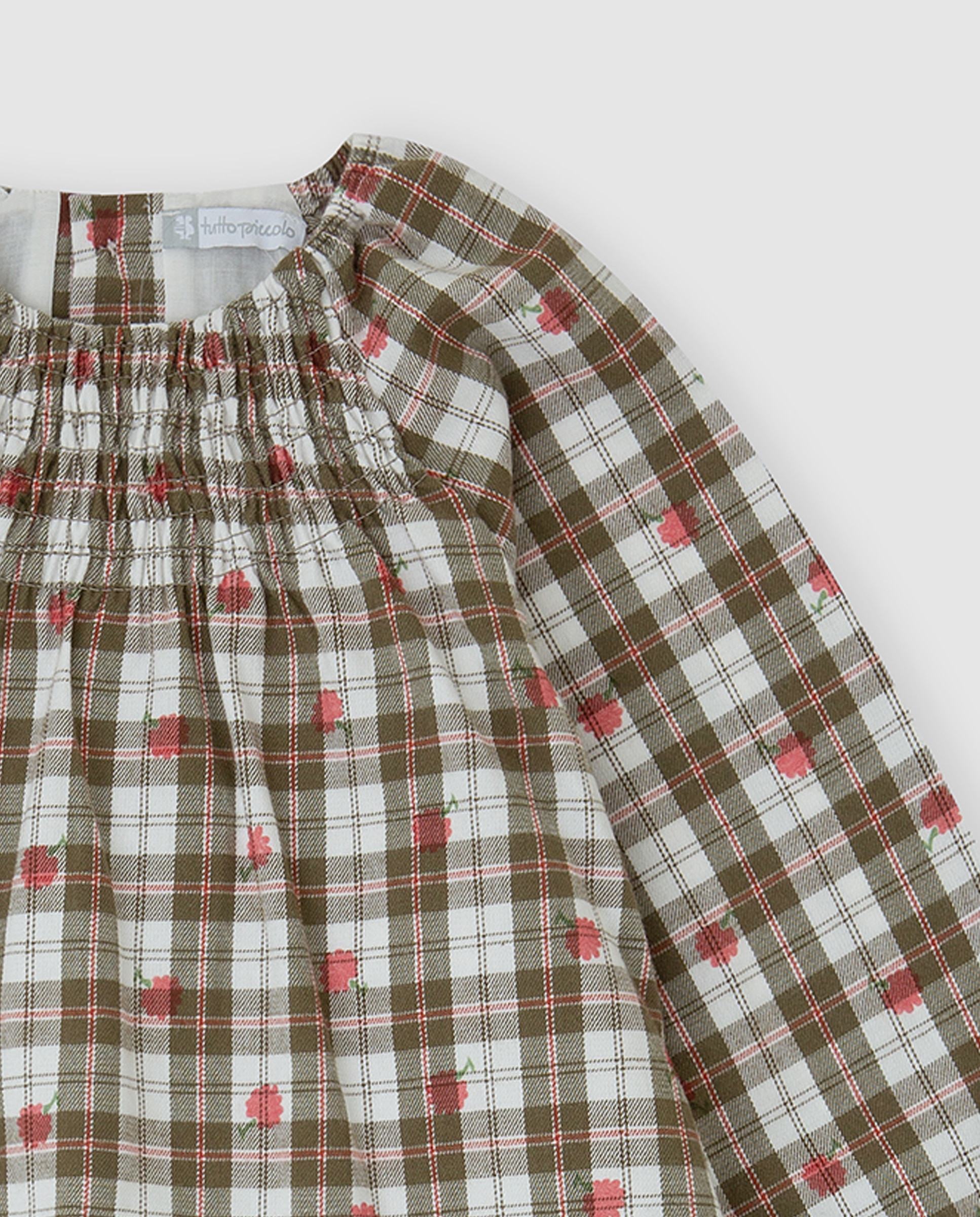 Vestido de niña a cuadros con calcetines - Tutto Piccolo - Kaki Kaki-2