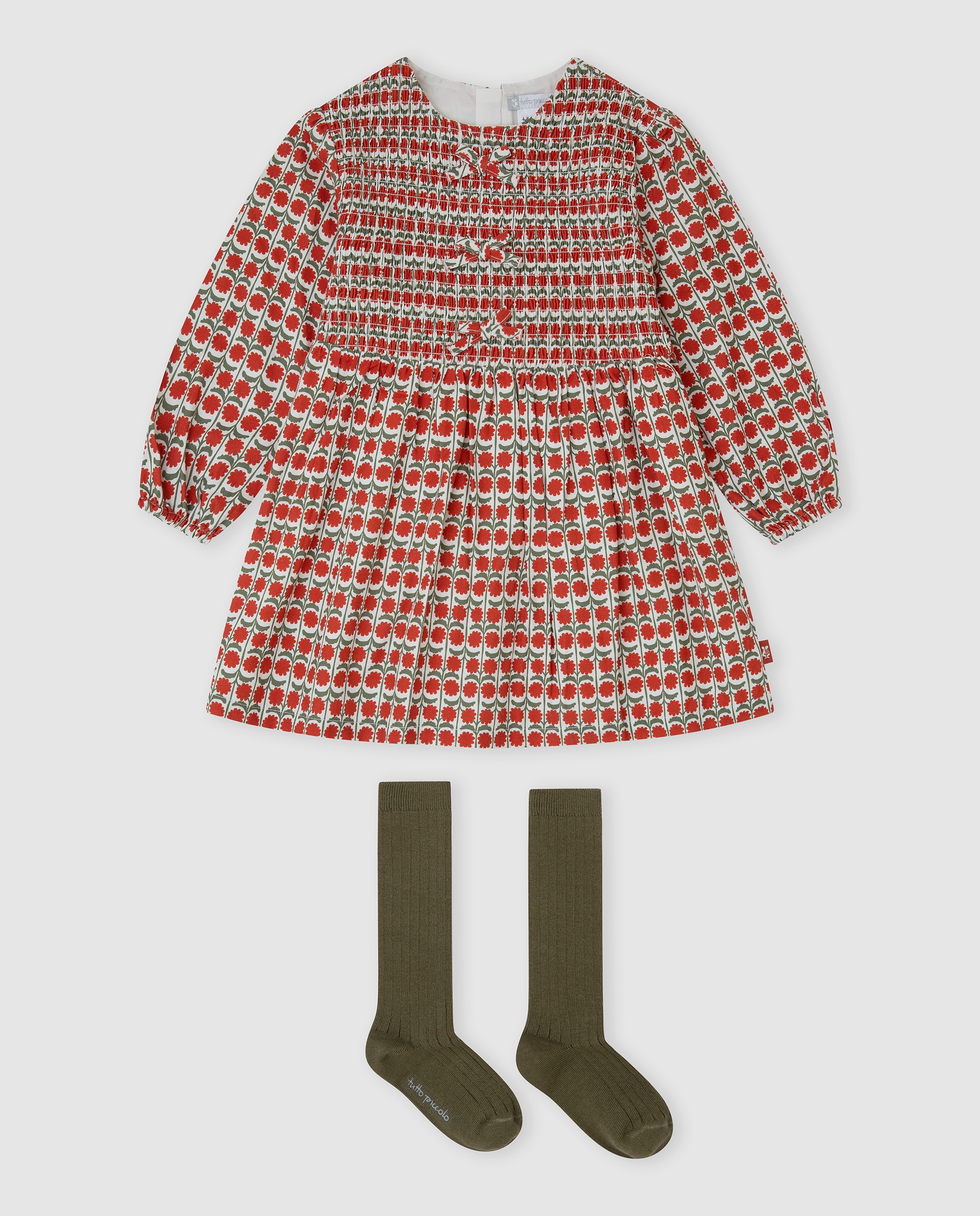 Vestido de niña con cenefa y calcetines - Tutto Piccolo - Rojo Rojo-1