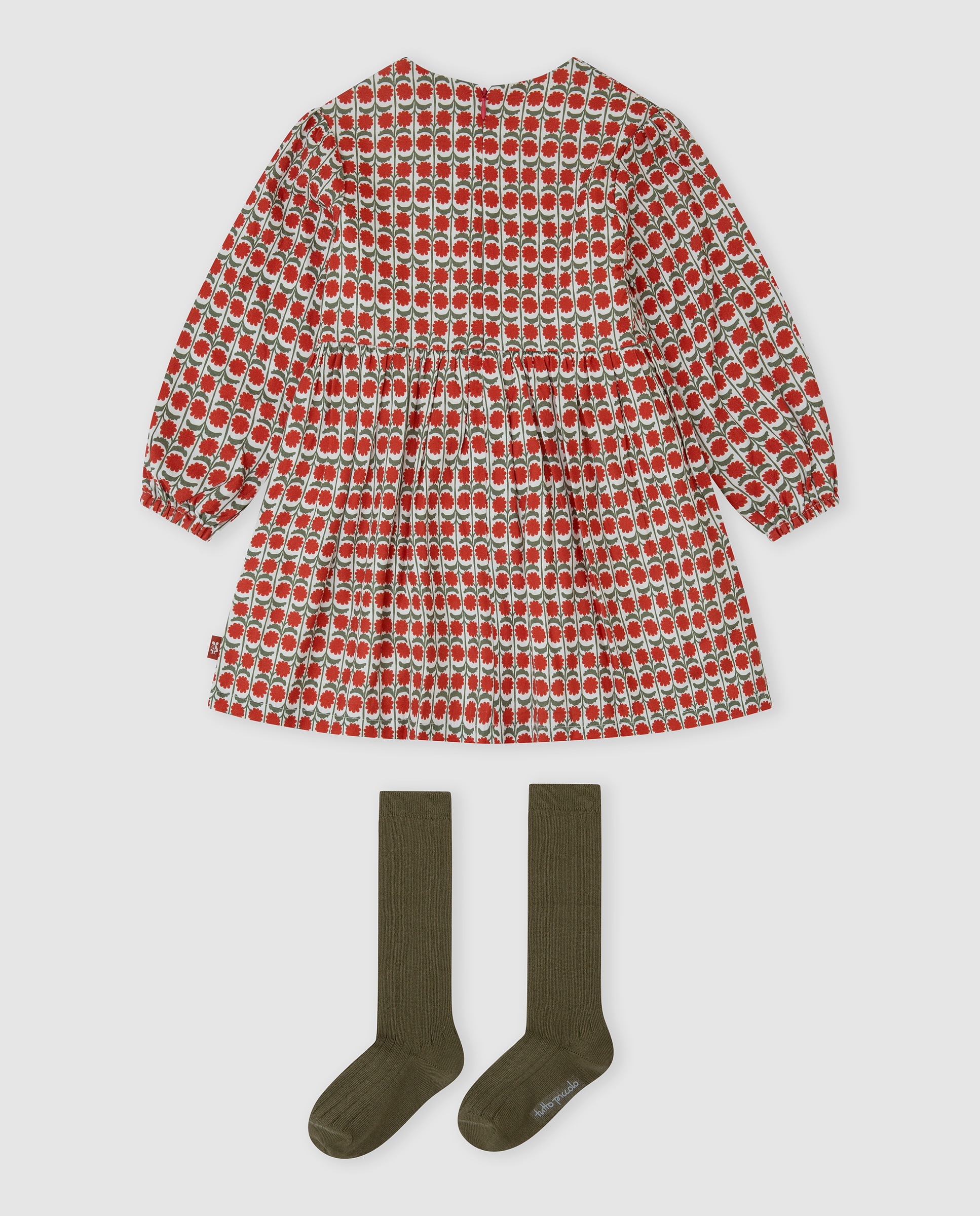 Vestido de niña con cenefa y calcetines - Tutto Piccolo - Rojo Rojo-3