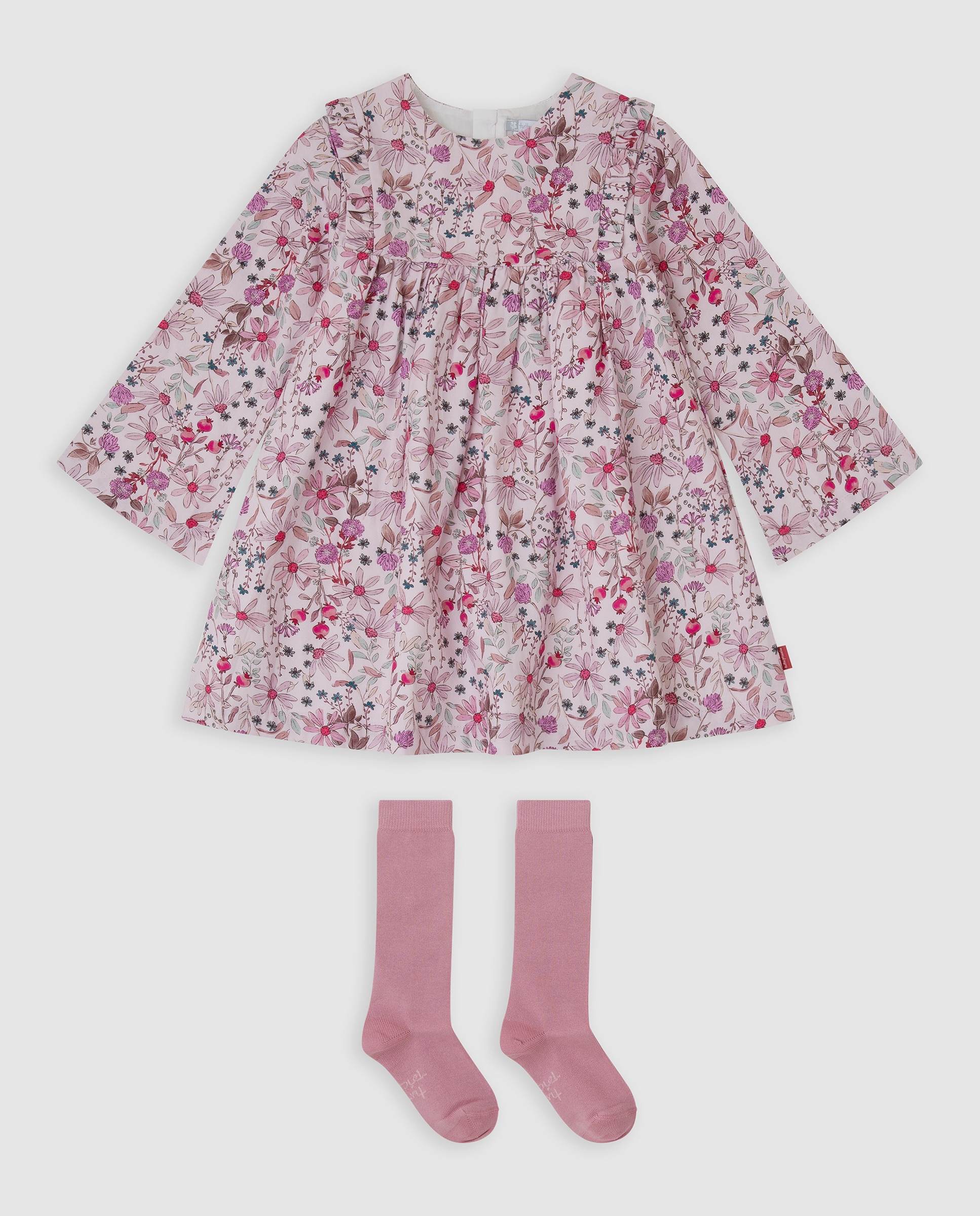 Vestido de niña de flores con calcetines - Tutto Piccolo - Rosa Rosa-1