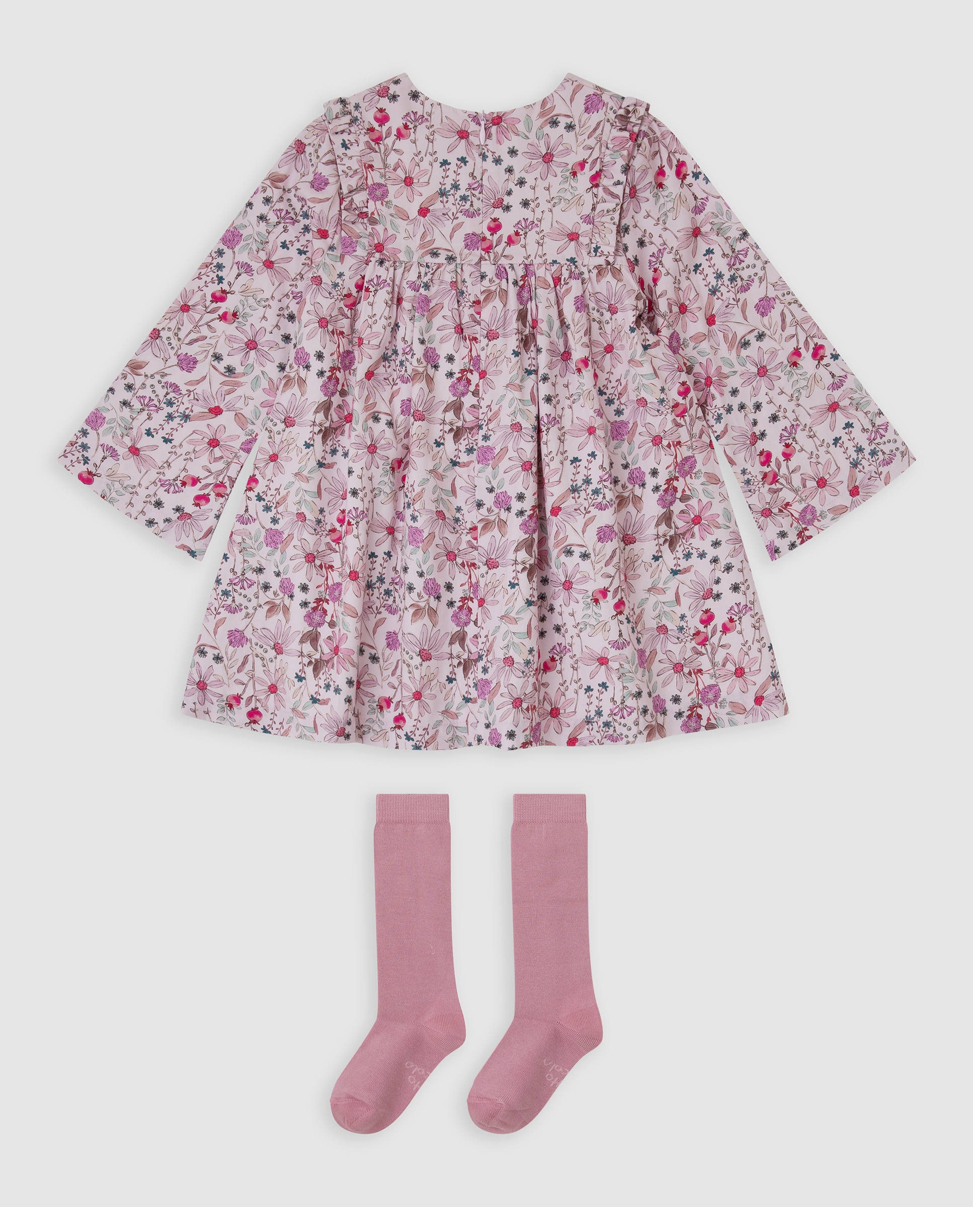 Vestido de niña de flores con calcetines - Tutto Piccolo - Rosa Rosa-3