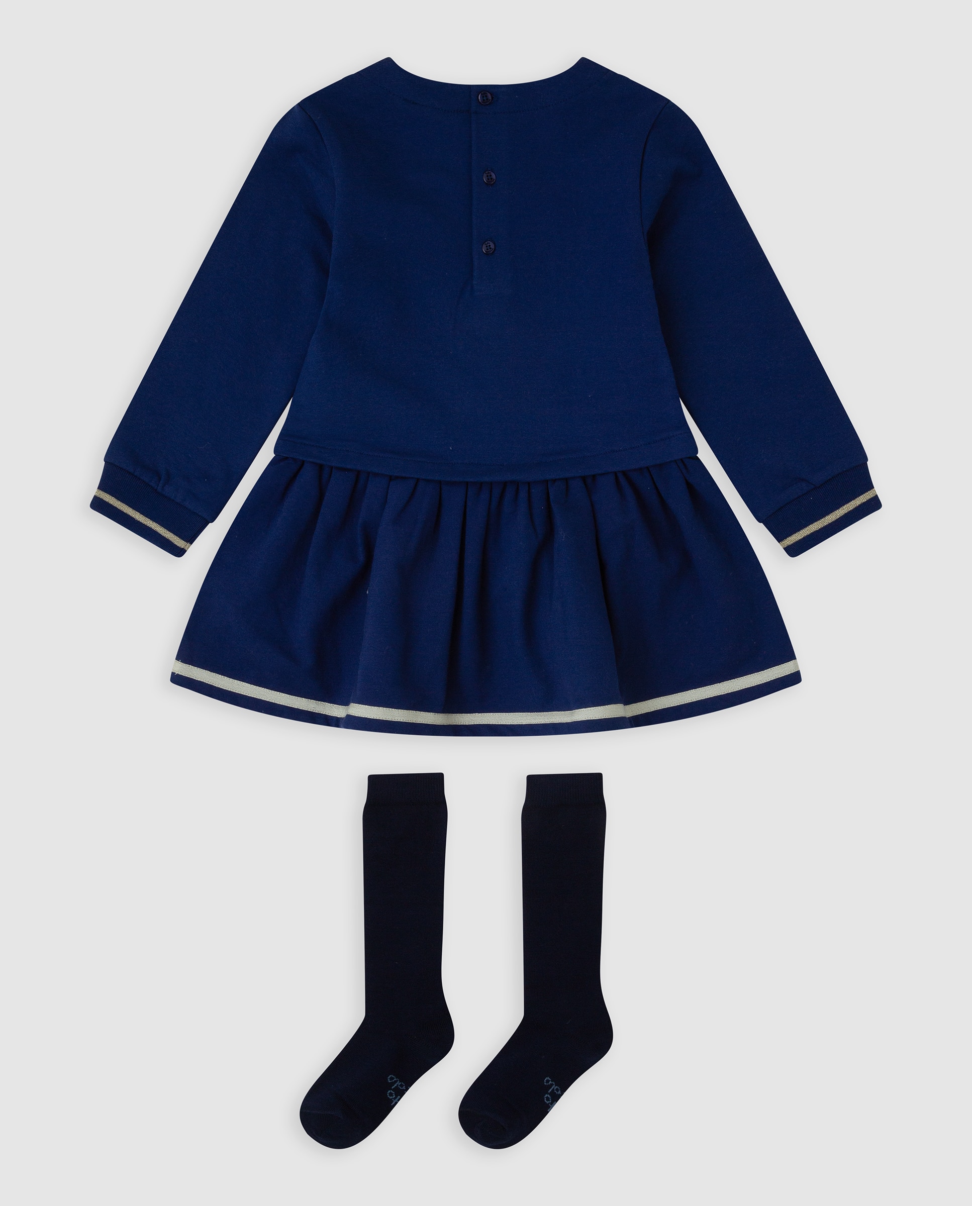 Vestido de niña con perro estampado y calcetines - Tutto Piccolo - Azul marino Azul marino-3