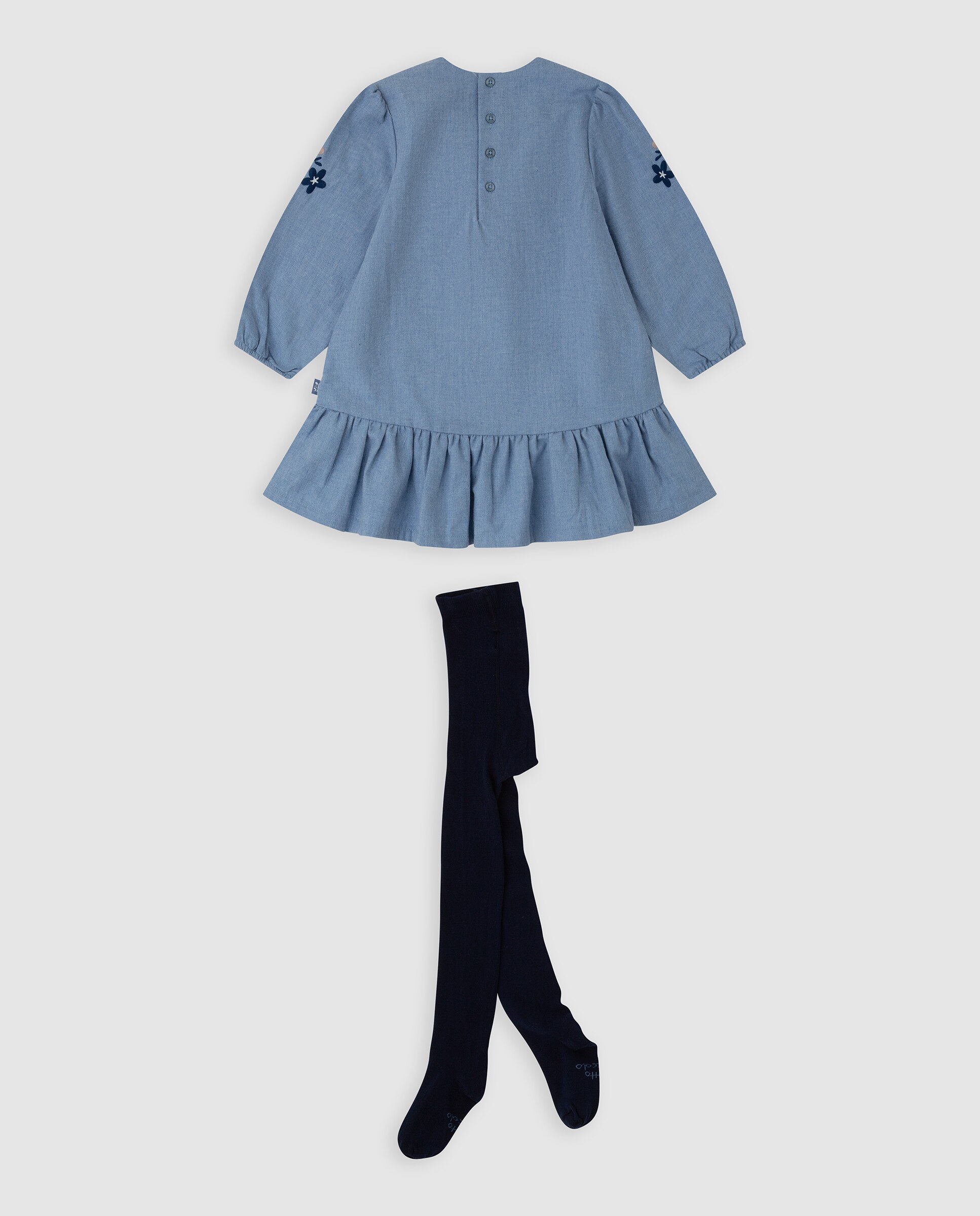 Vestido de niña con flores y leotardos - Tutto Piccolo - Azul claro Azul claro-3