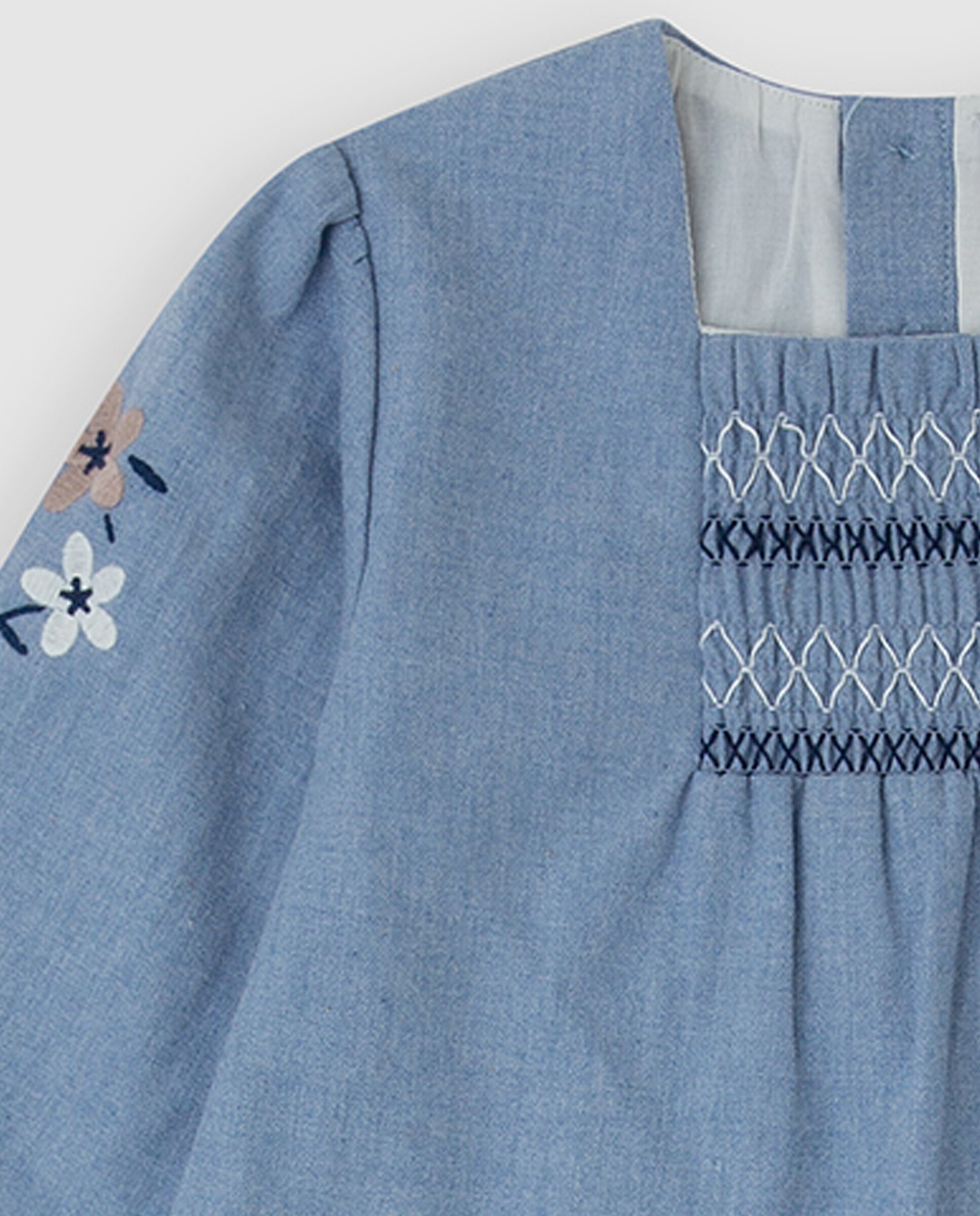 Vestido de niña con flores y leotardos - Tutto Piccolo - Azul claro Azul claro-2