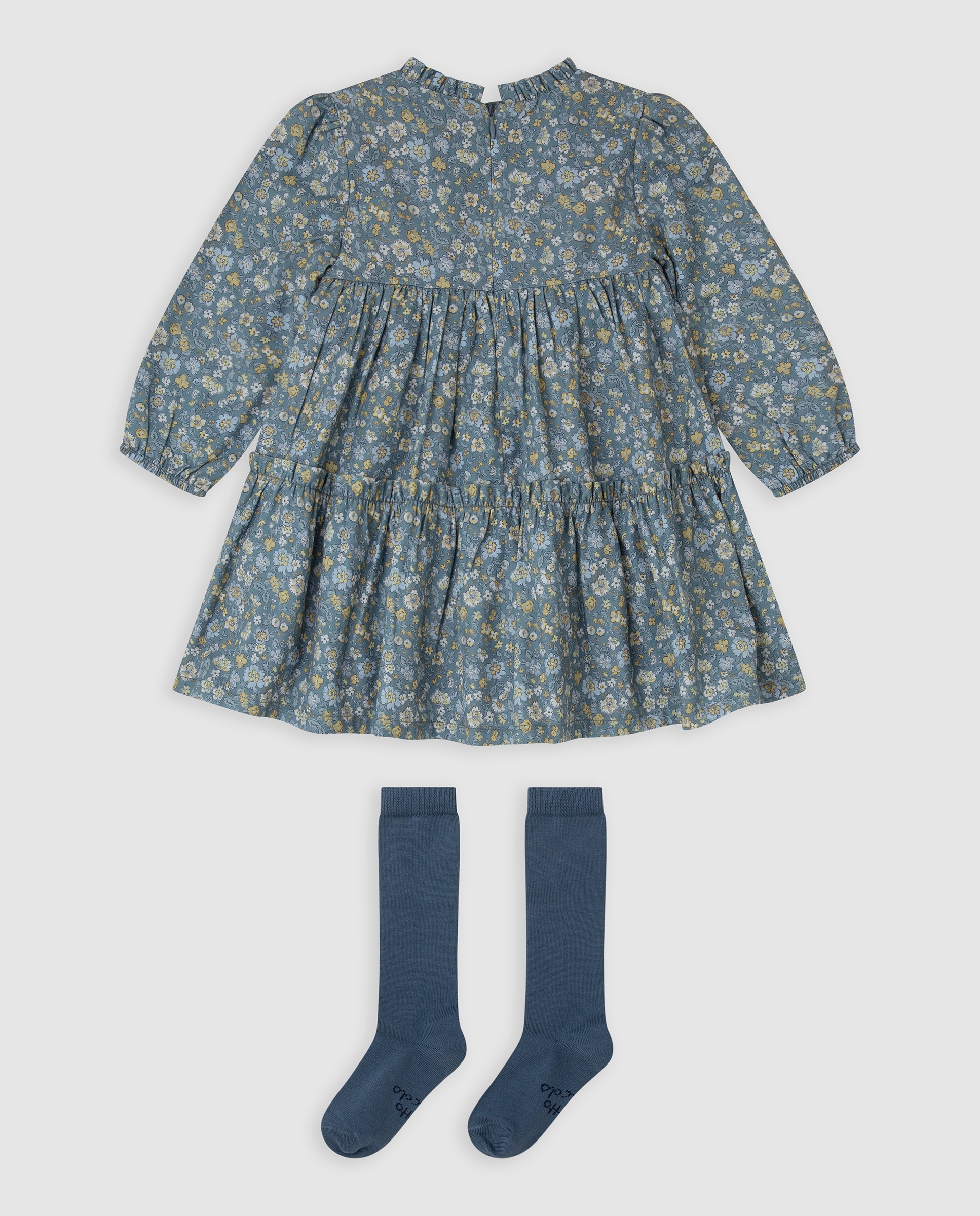 Vestido de niña de flores con calcetines - Tutto Piccolo - Azul Azul-3