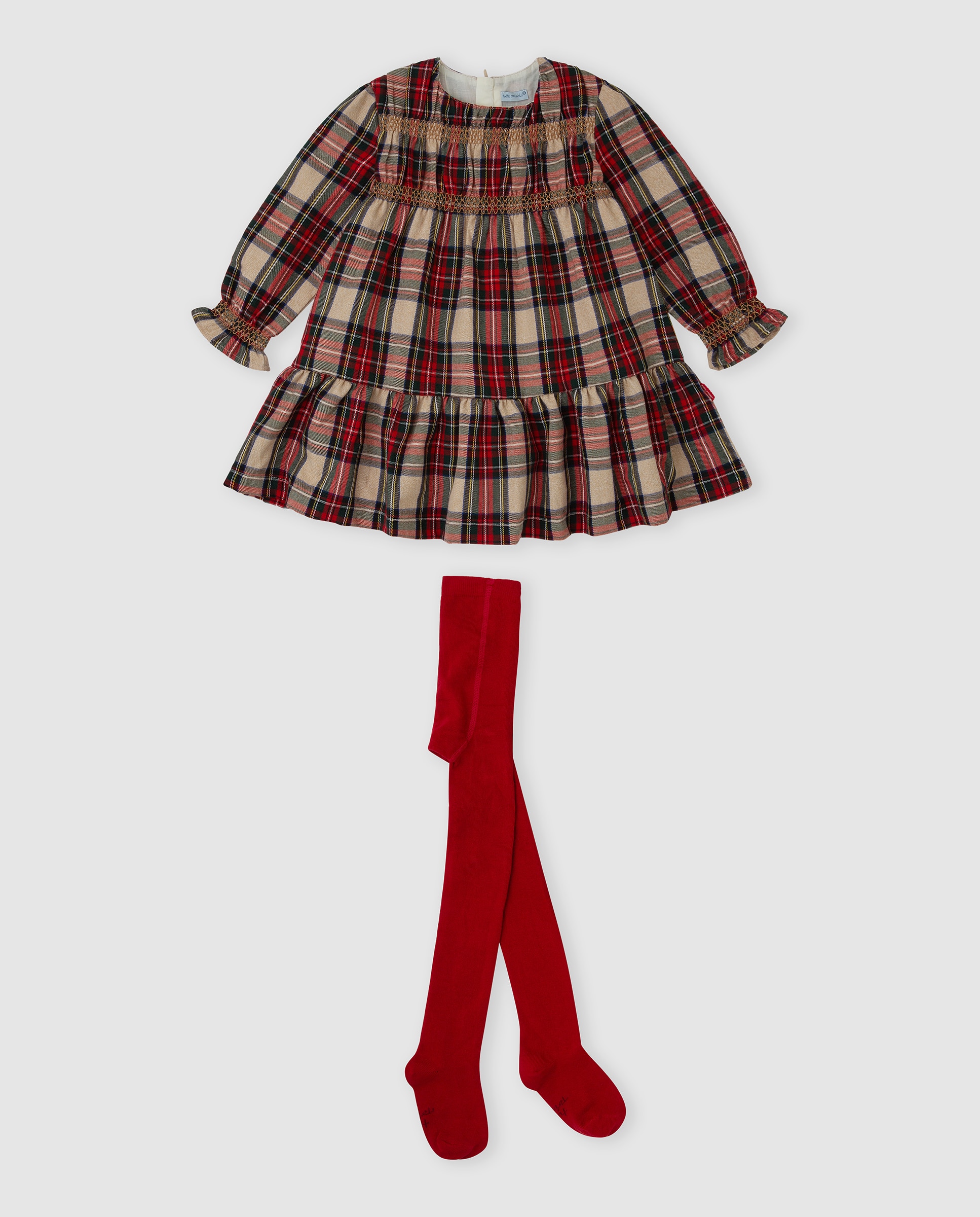 Vestido de niña a cuadros con leotardos - Tutto Piccolo - Rojo Rojo-1