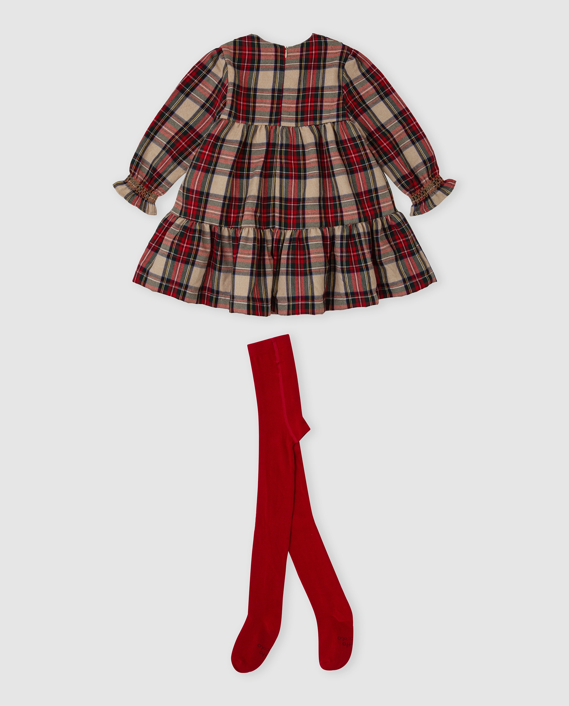 Vestido de niña a cuadros con leotardos - Tutto Piccolo - Rojo Rojo-3