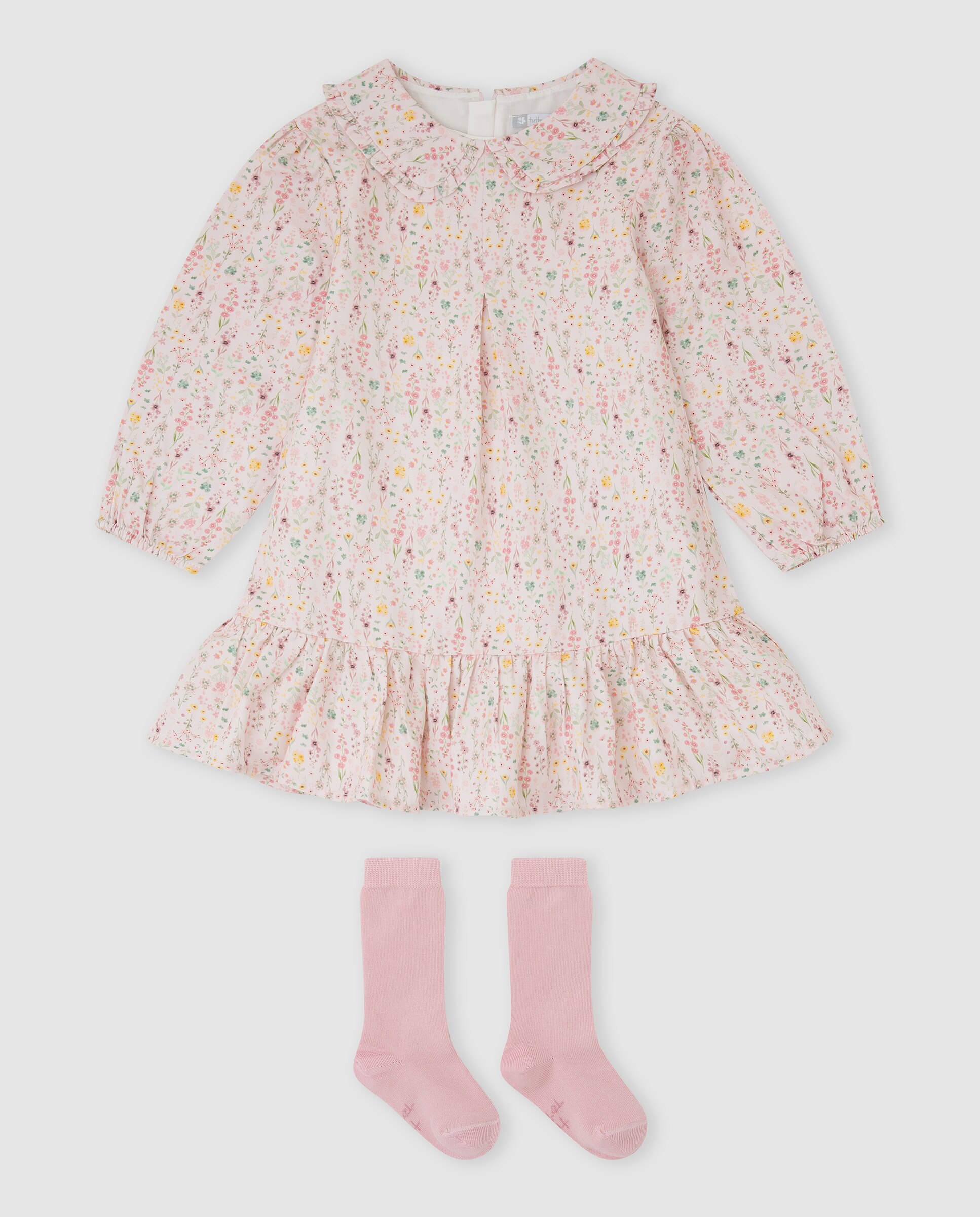 Vestido de niña de flores con calcetines - Tutto Piccolo - Rosa Rosa-1