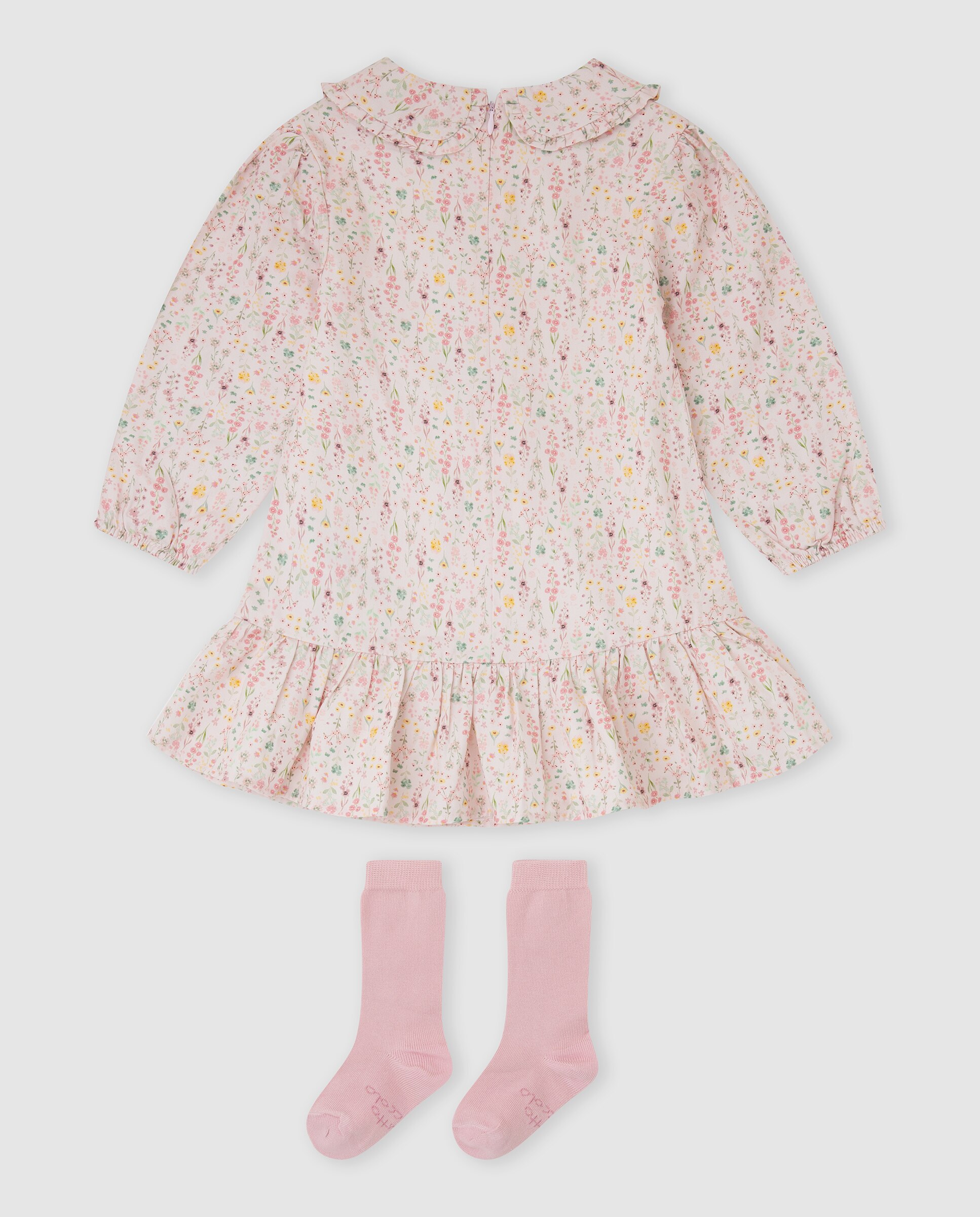 Vestido de niña de flores con calcetines - Tutto Piccolo - Rosa Rosa-3