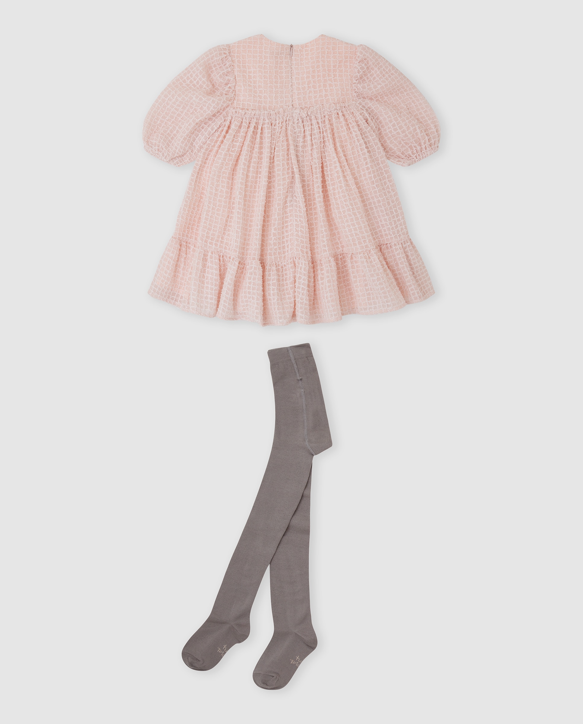 Vestido de niña bordado con leotardos - Tutto Piccolo - Rosa Rosa-3