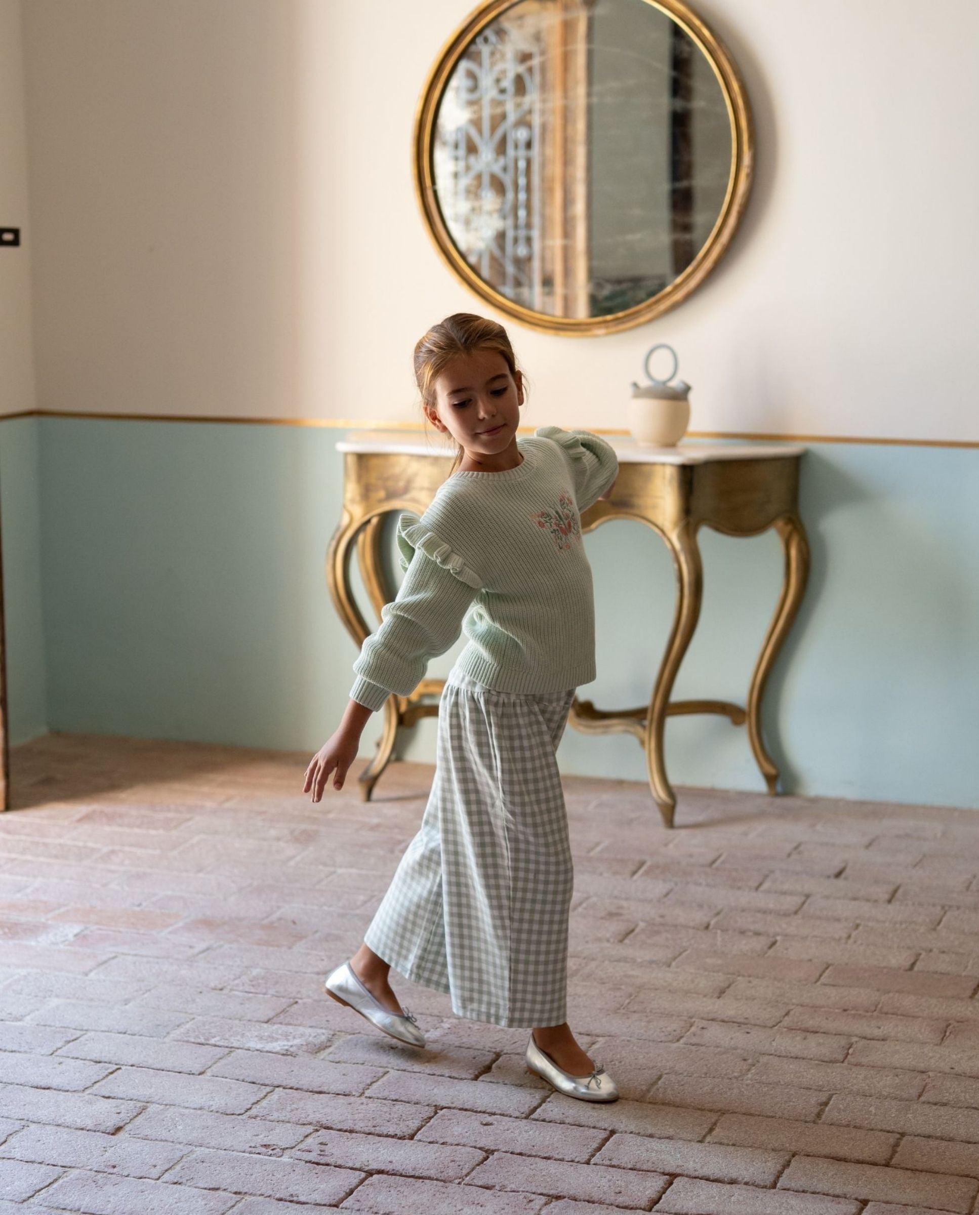 Imagen 1 de Pantalón de niña vichy con goma Verde Agua