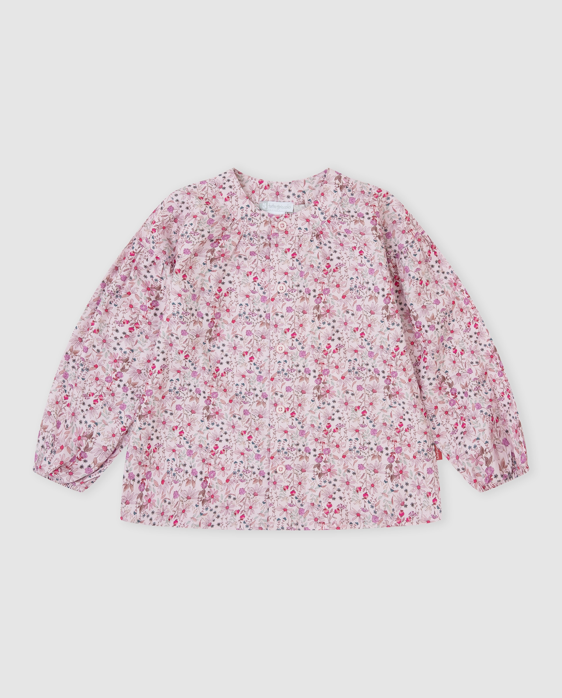 Camisa de niña de flores con botones - Tutto Piccolo - Rosa Rosa-1
