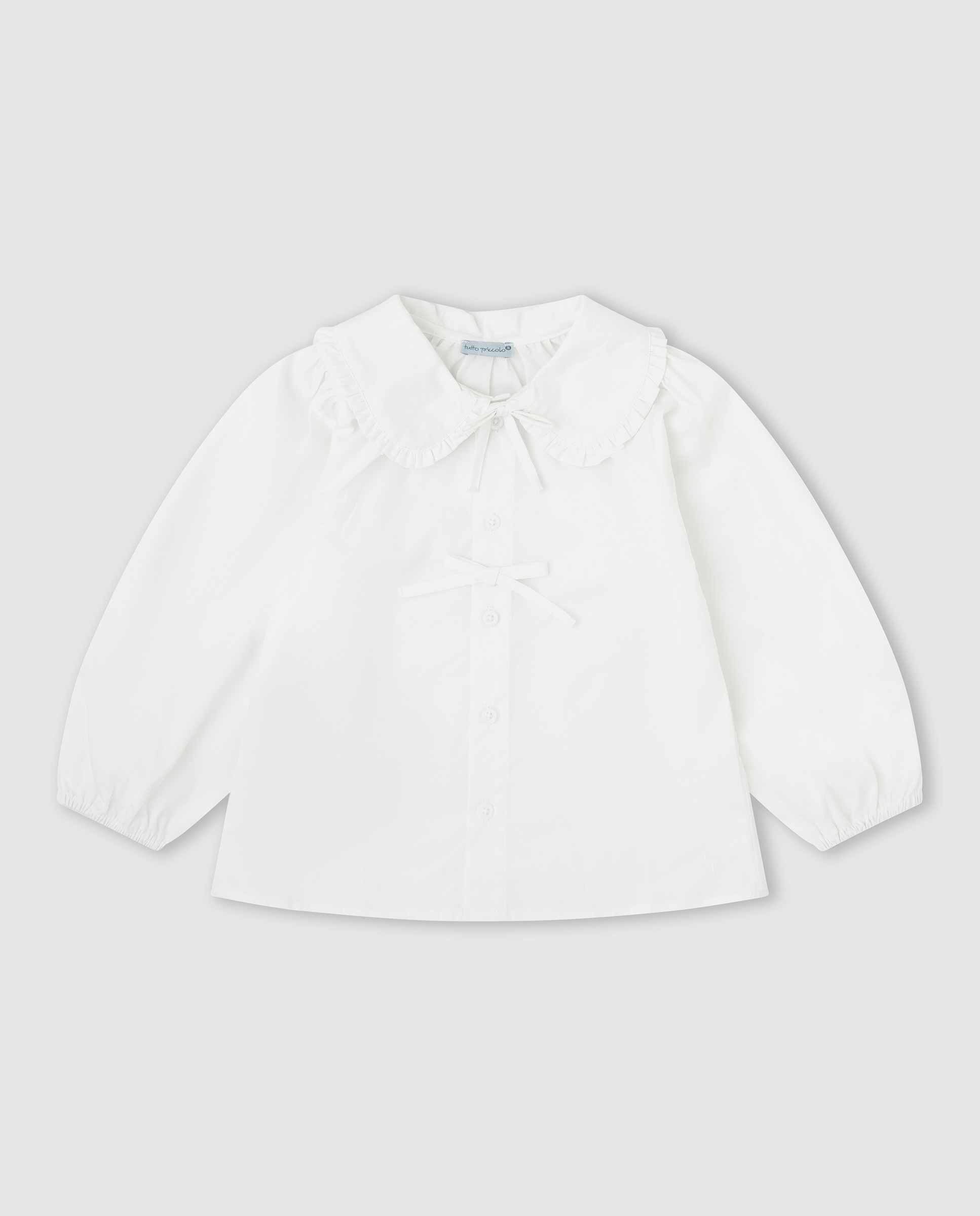 Blusa de niña de algodón con lazo - Tutto Piccolo - Crudo Crudo-1
