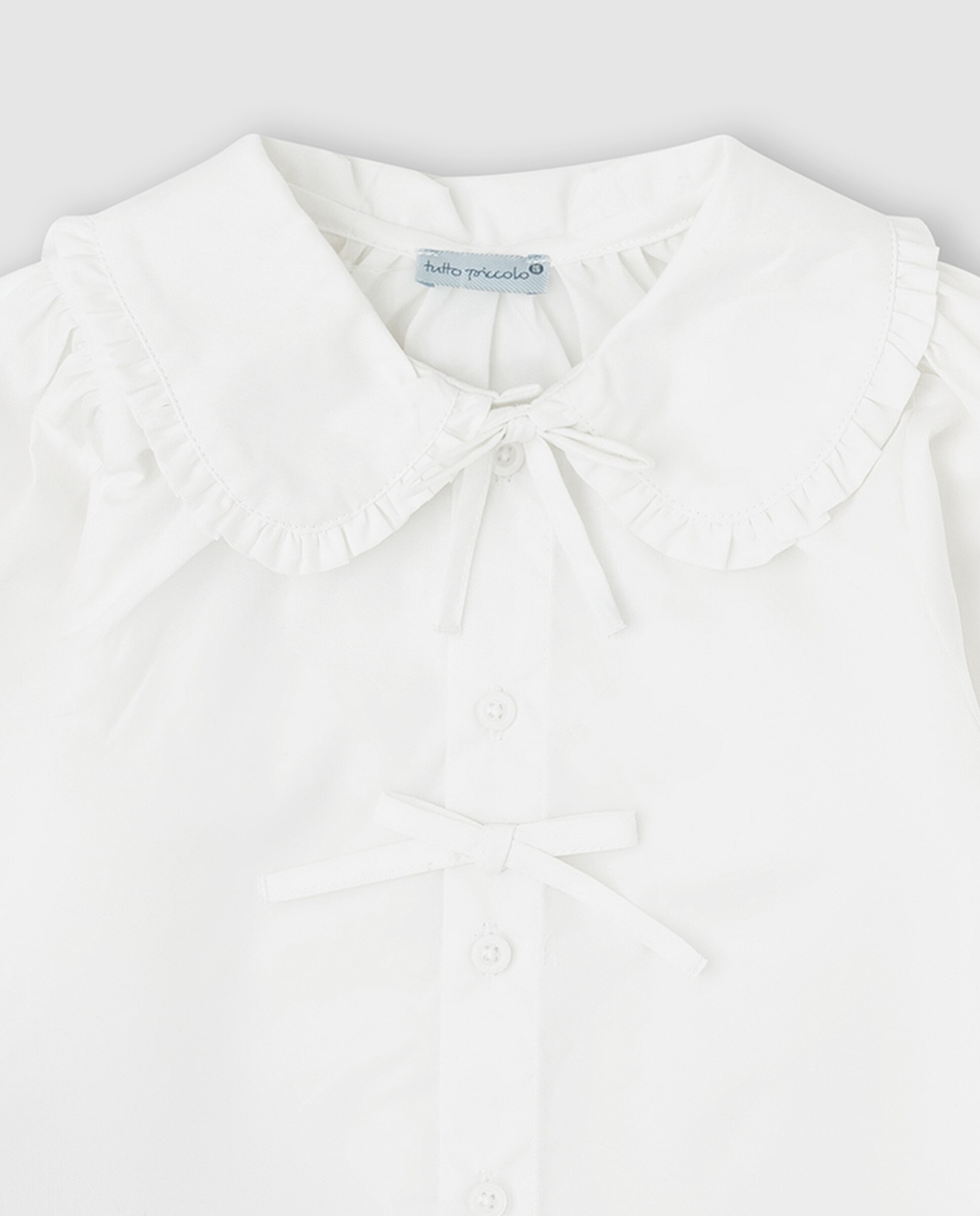 Blusa de niña de algodón con lazo - Tutto Piccolo - Crudo Crudo-3