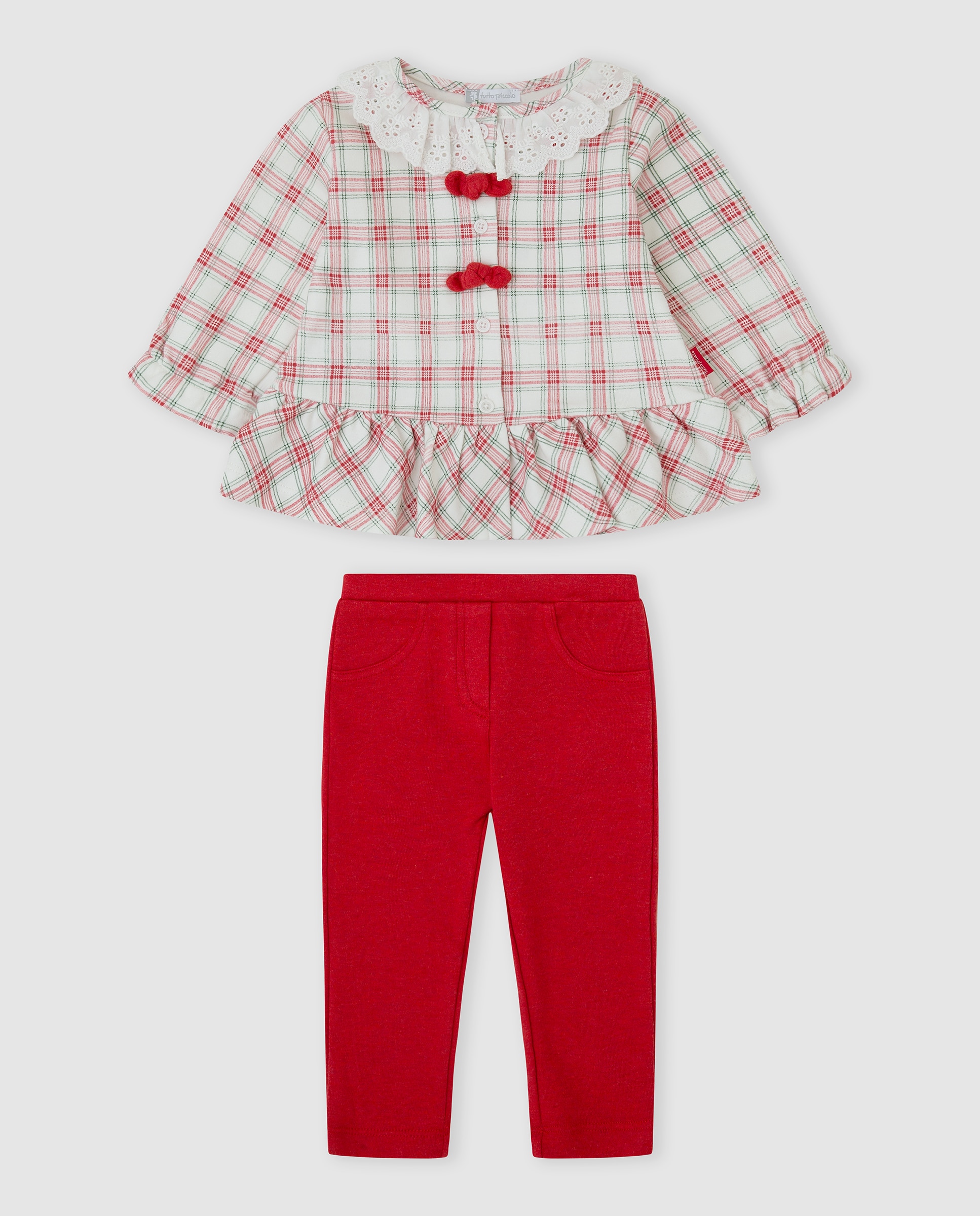 Imagen 0 de Conjunto de niña de algodón a cuadros Rojo