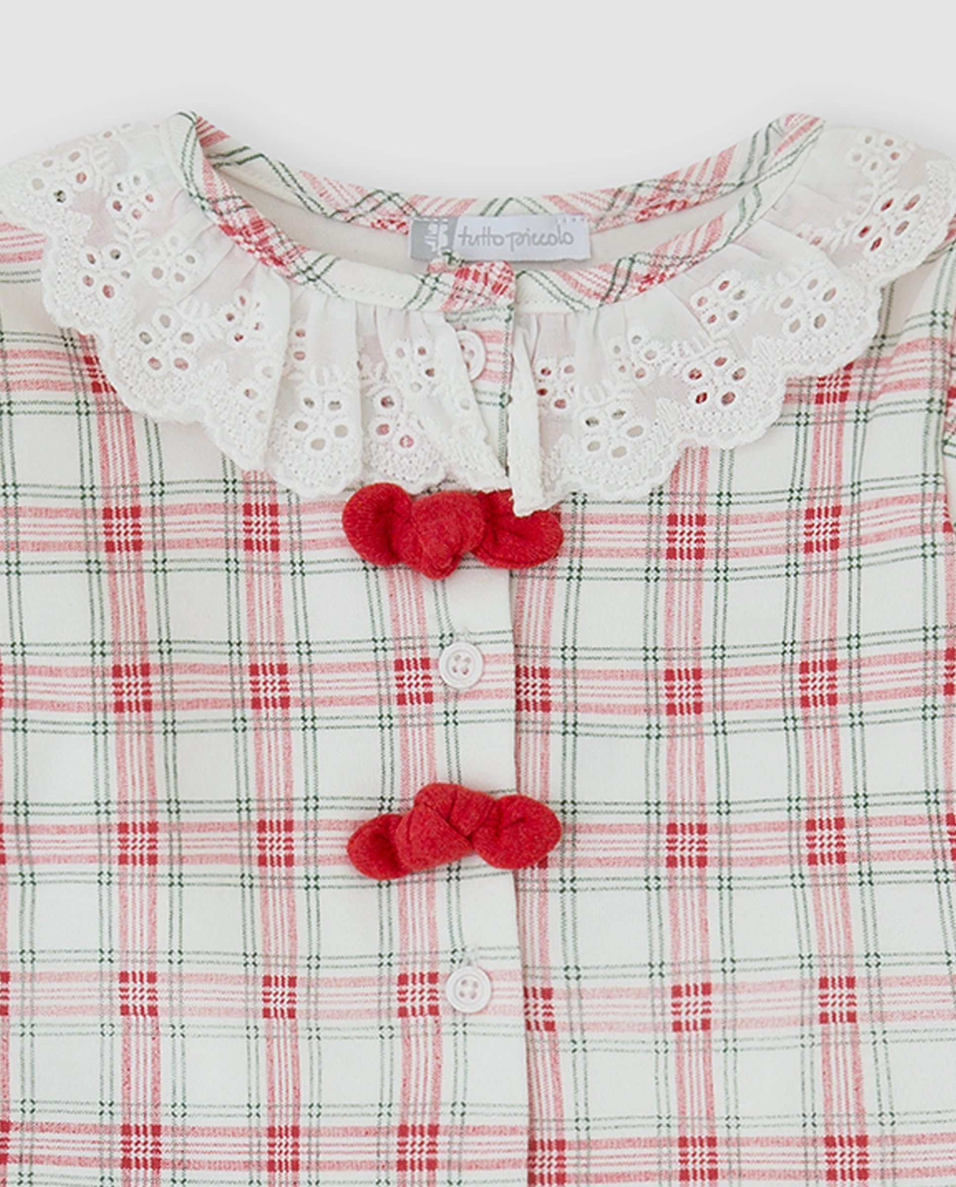 Conjunto de niña de algodón a cuadros - Tutto Piccolo - Rojo Rojo-3