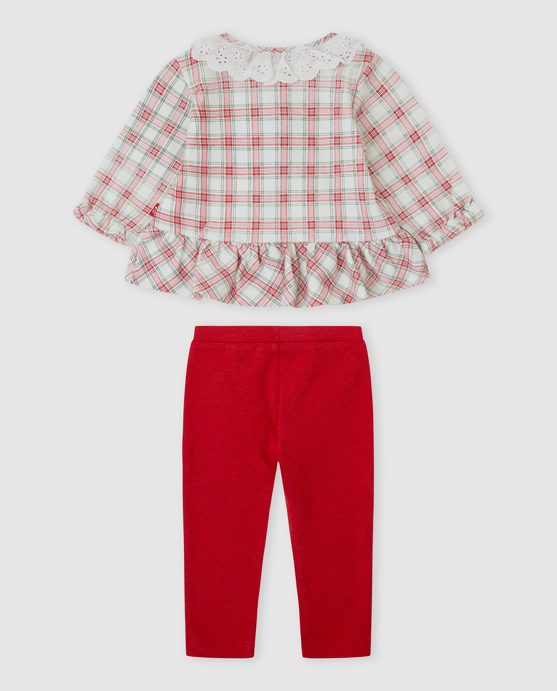 Conjunto de niña de algodón a cuadros - Tutto Piccolo - Rojo Rojo-2