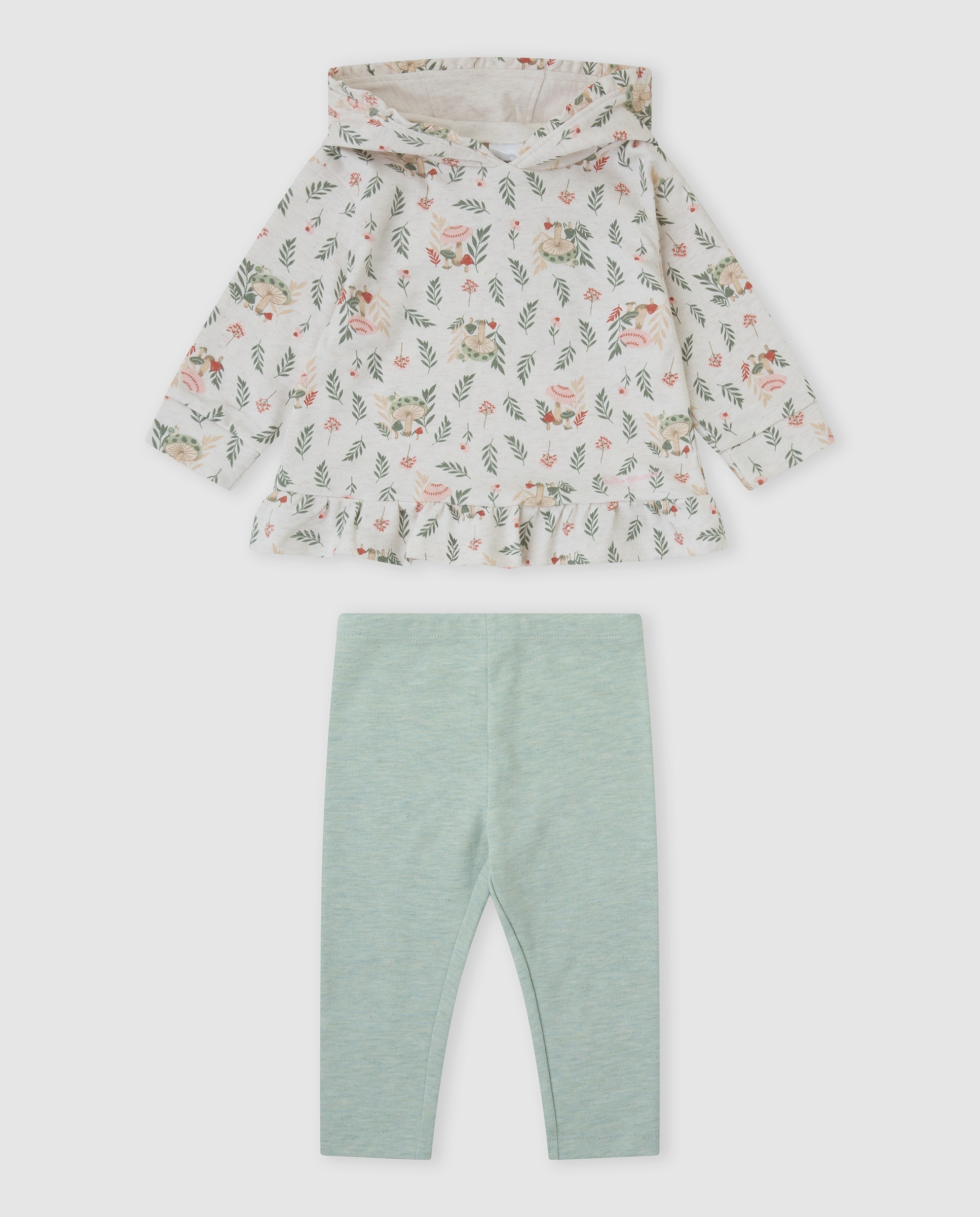 Imagen 0 de Conjunto de niña con capucha y volante Crudo