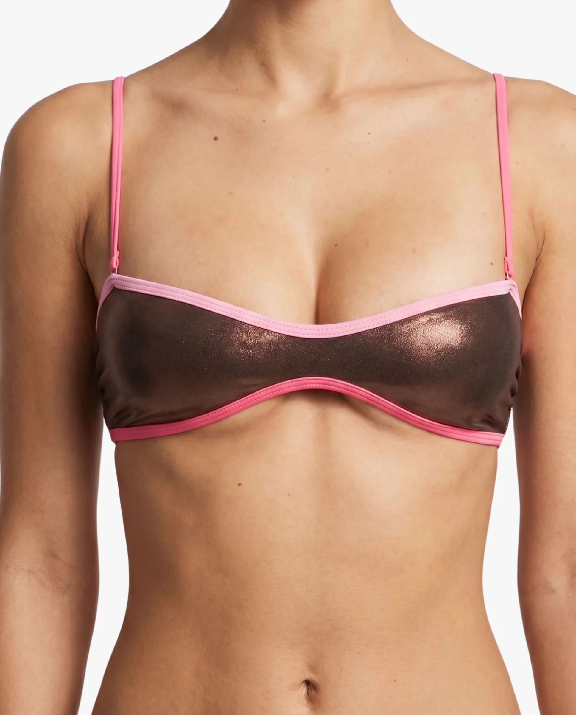 Top de bikini bandeau revolve metalizado color marrón - Quelton - Marrón oscuro Marrón oscuro-1