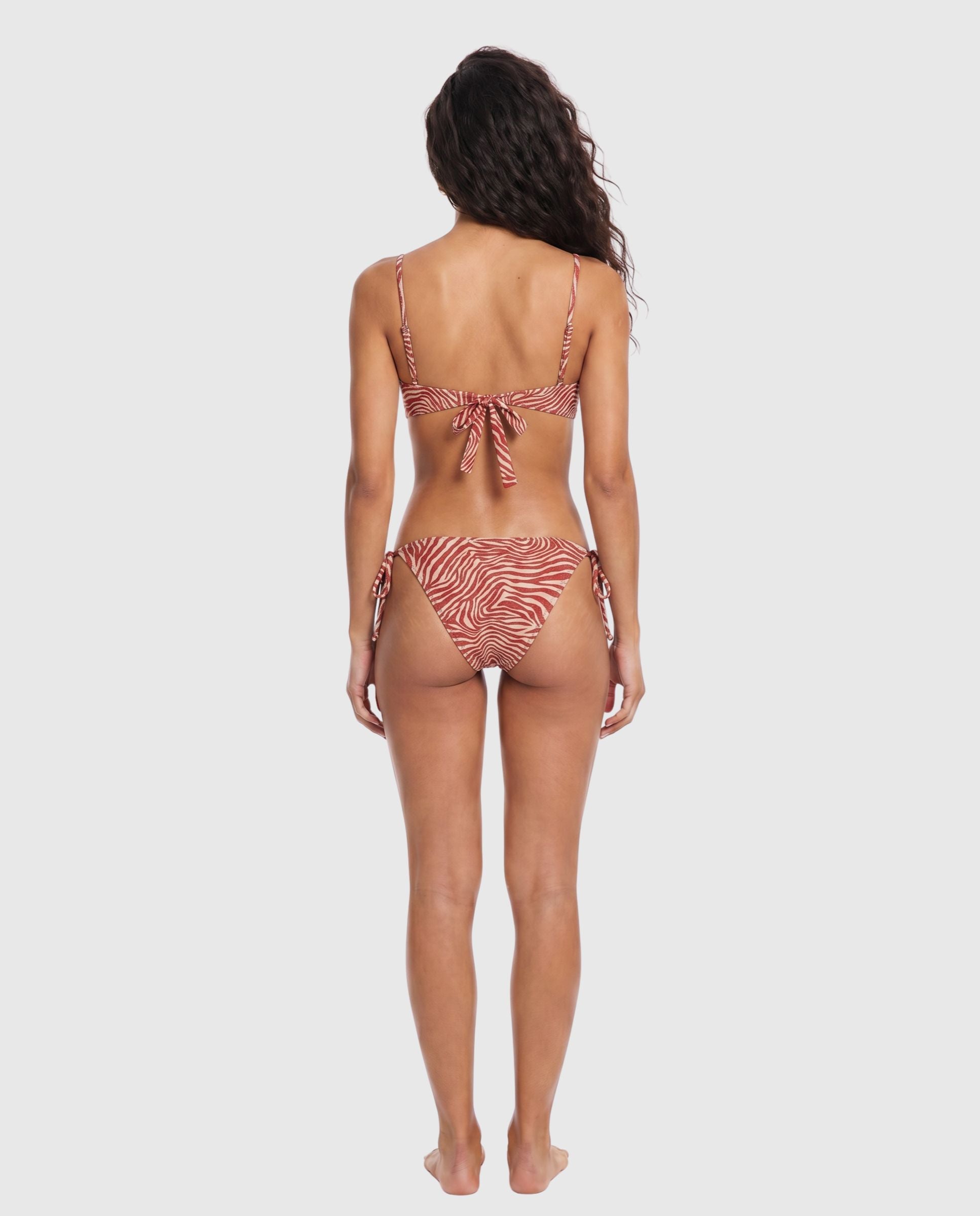 Braga de bikini mujer wild west animal print lurex con lazos - Quelton - Avellana / Blanco Avellana / Blanco-2