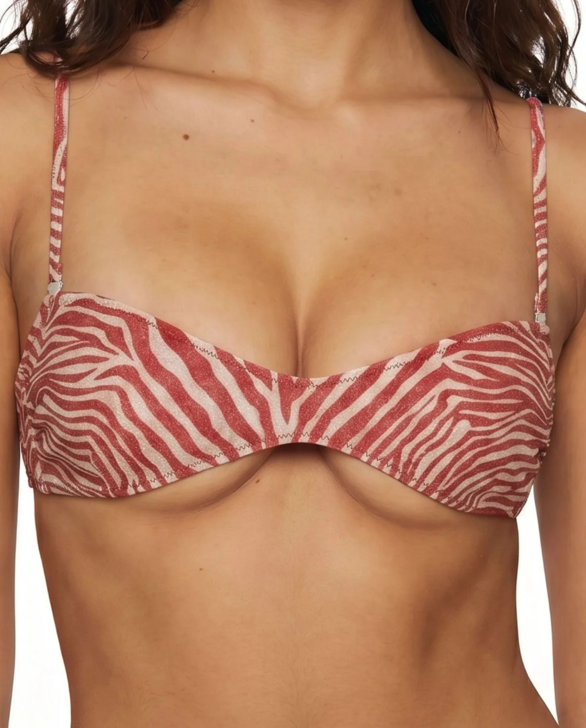 Imagen 0 de Top de bikini bandeau wild west de lurex animal print Plata / Rojo