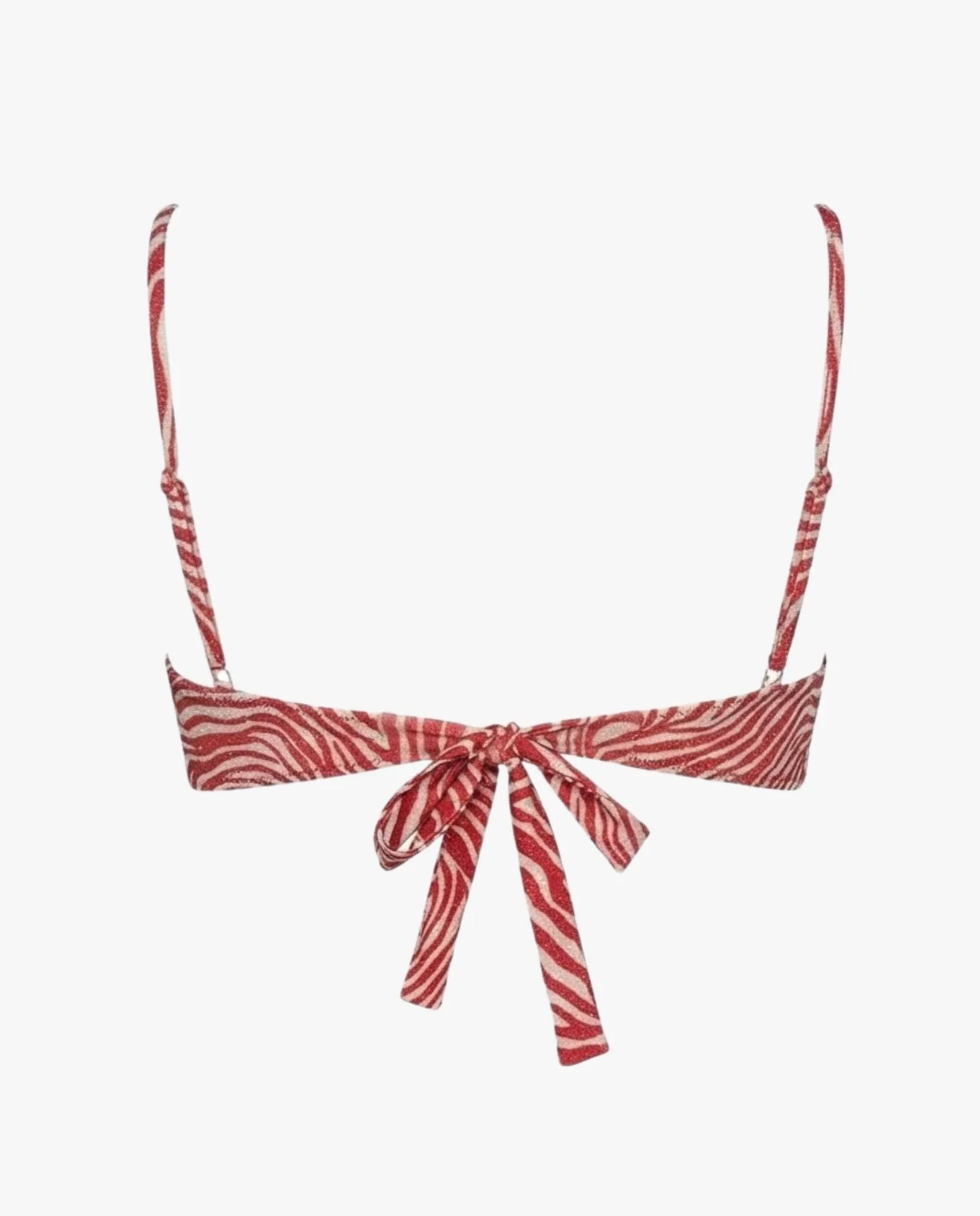 Top de bikini bandeau wild west de lurex animal print - Quelton - Plata / Rojo Plata / Rojo-4