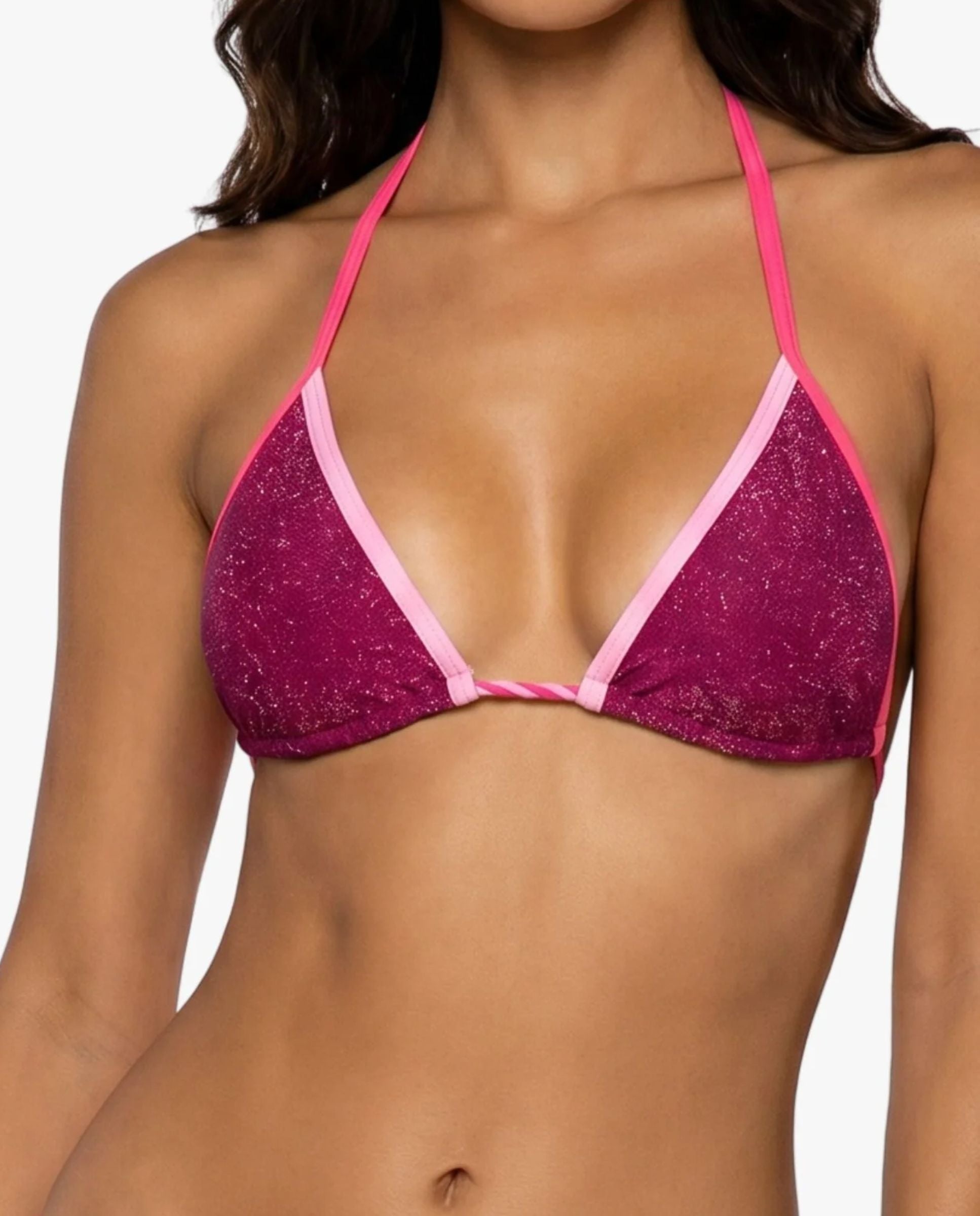 Top de bikini triángulo rodeo de lurex - Quelton - Rosa Rosa-1