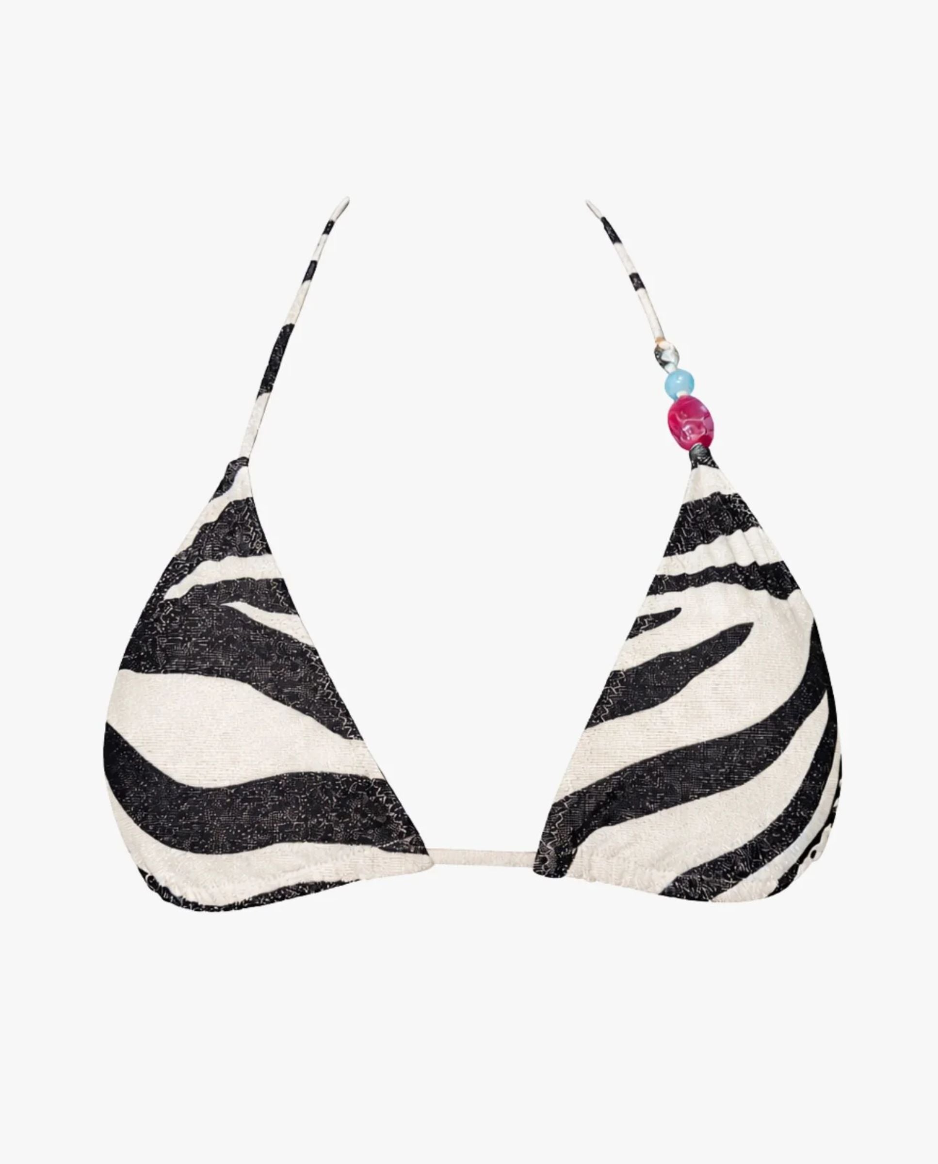 Imagen 0 de Top de bikini triángulo sheriff de lurex animal print Negro / Blanco