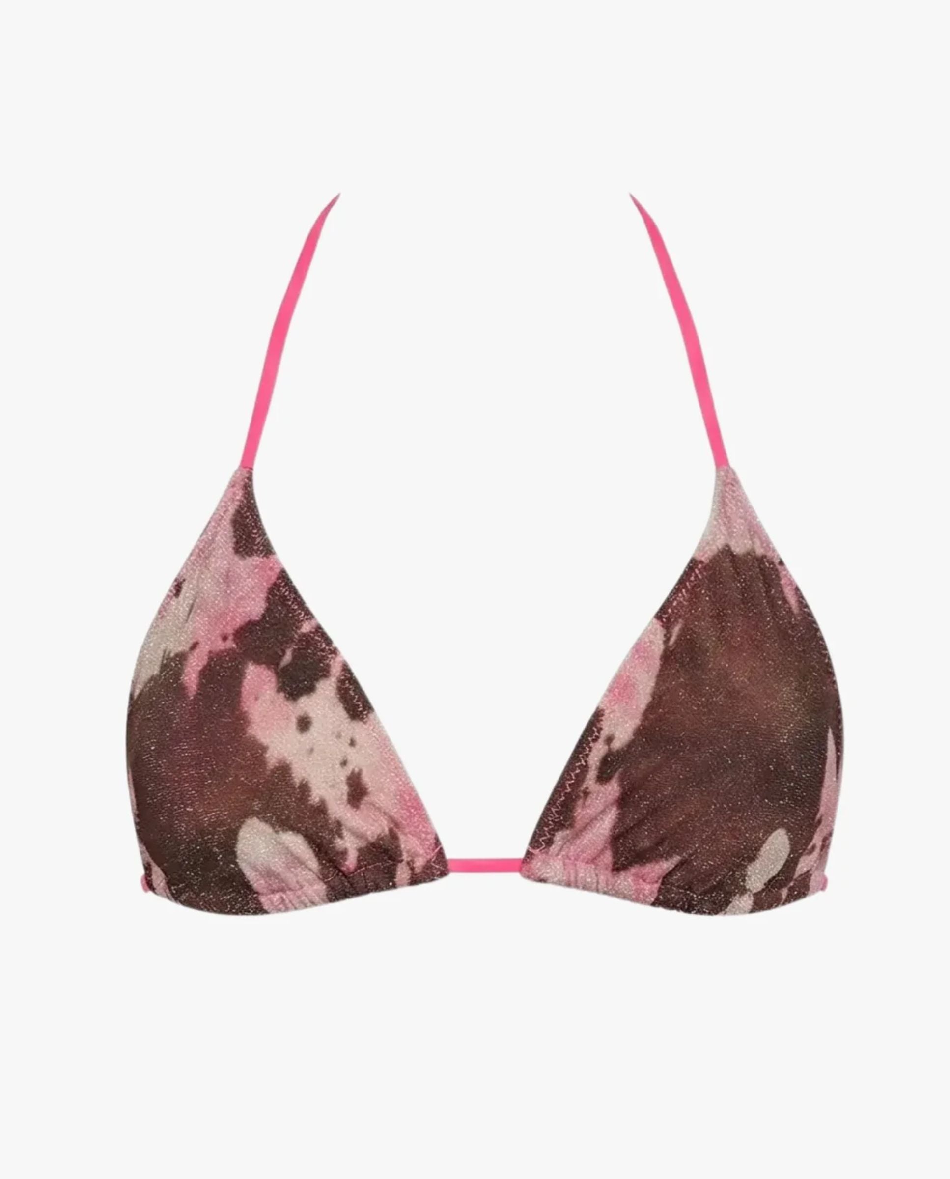 Imagen 0 de Top de bikini triángulo howdy de lurex animal print Marrón