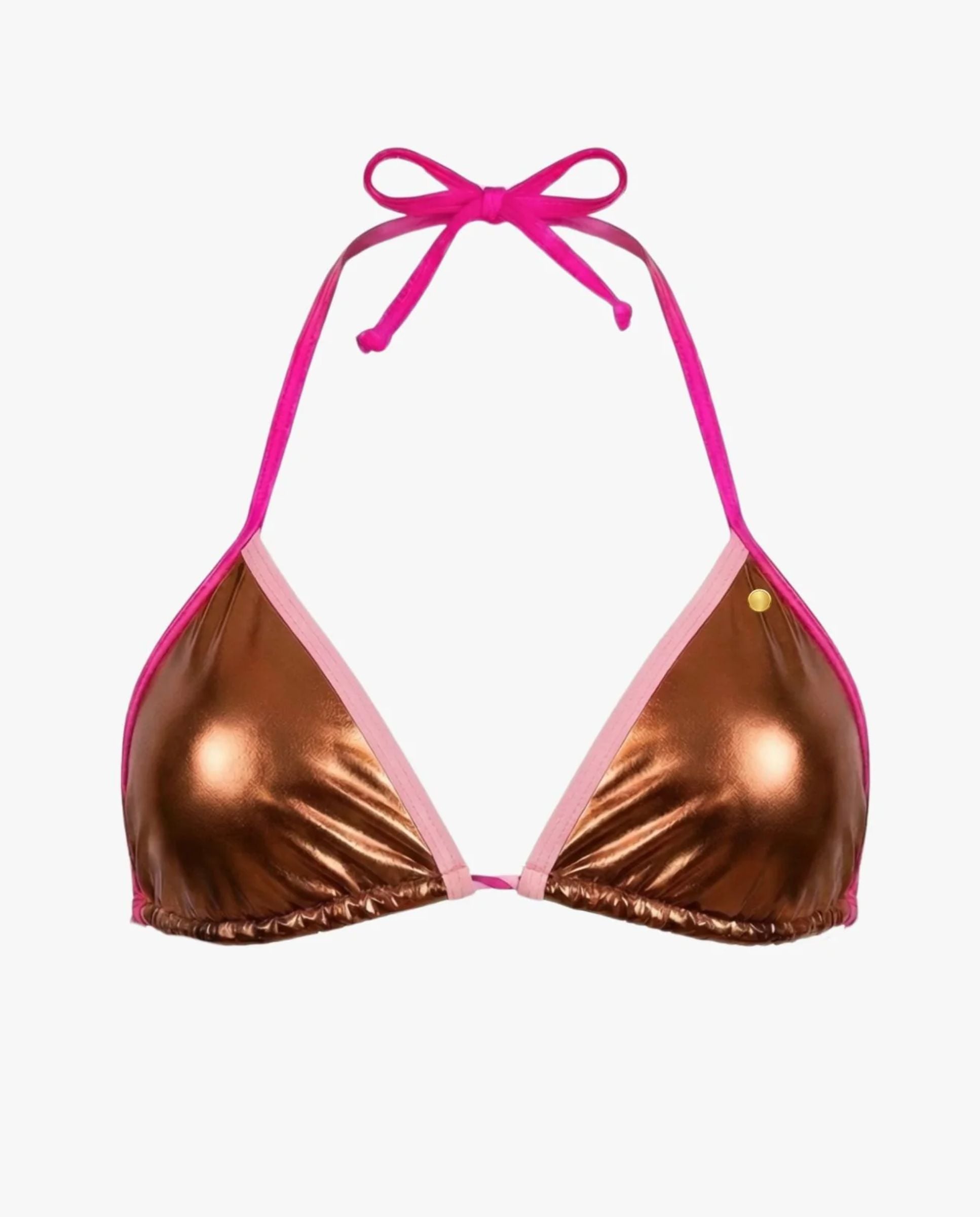 Top de bikini triángulo daddy metalizado marrón y rosa - Quelton - Marrón Marrón-1