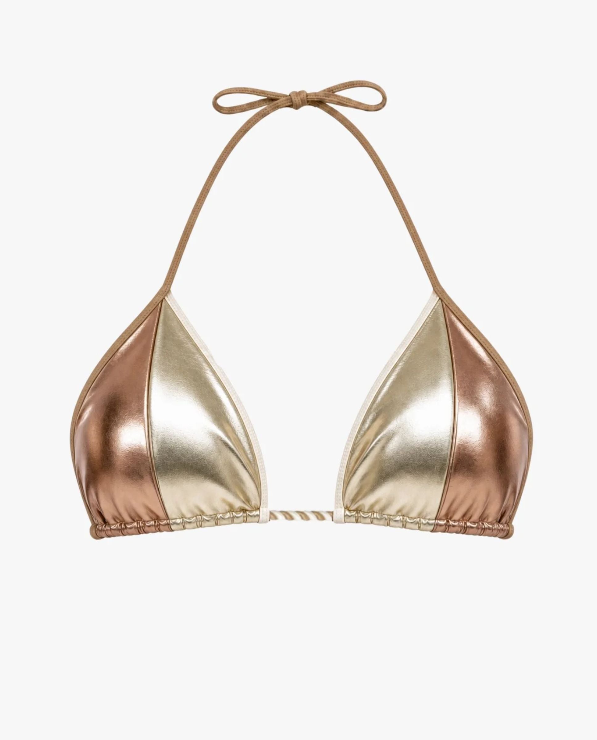Top de bikini triángulo champagne metalizado - Quelton - Beige Beige-1