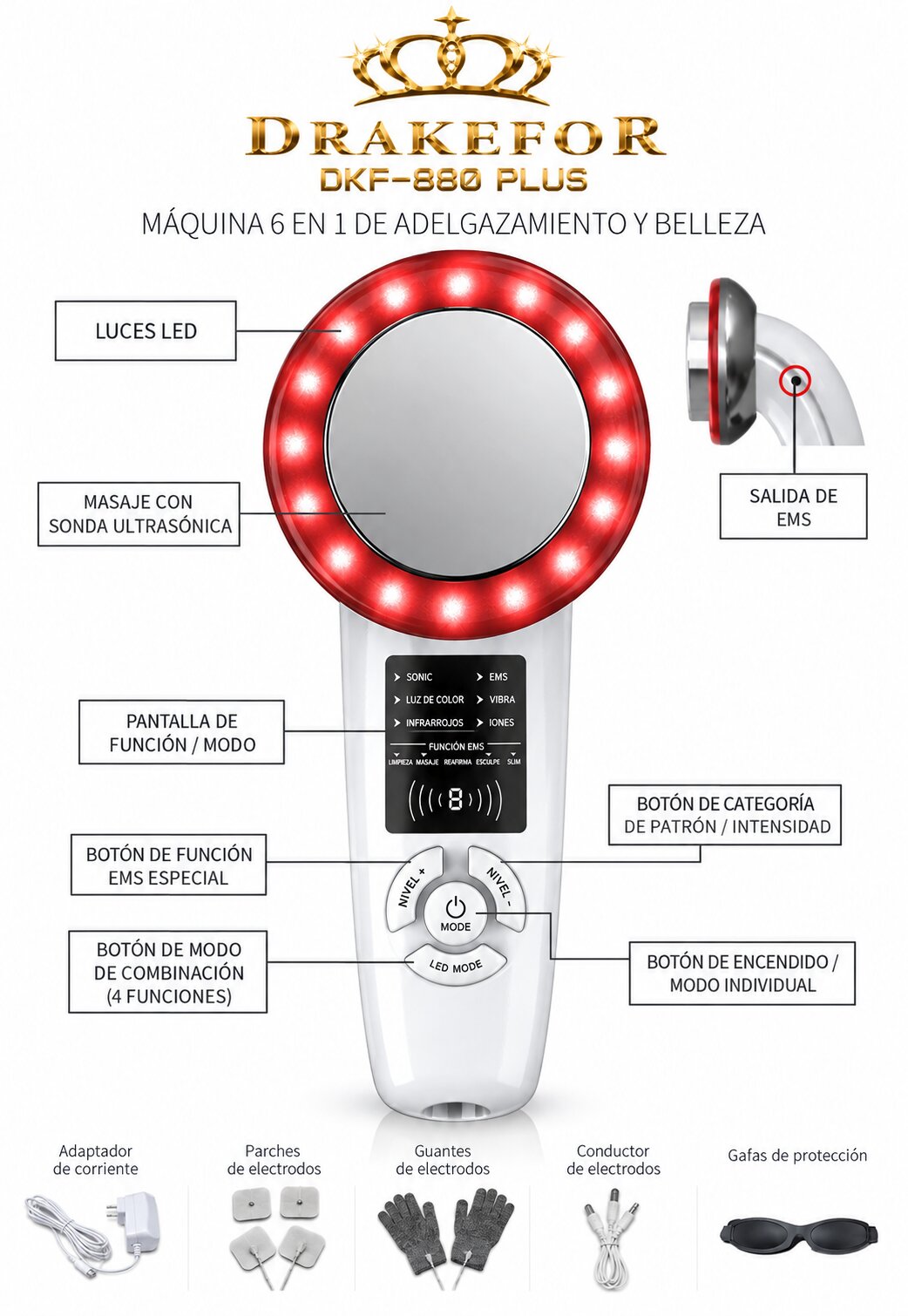 Imagen 5 de Dispositivo Facial y Corporal 6 en 1 Drakefor DKF-880 X - Blanco Blanco