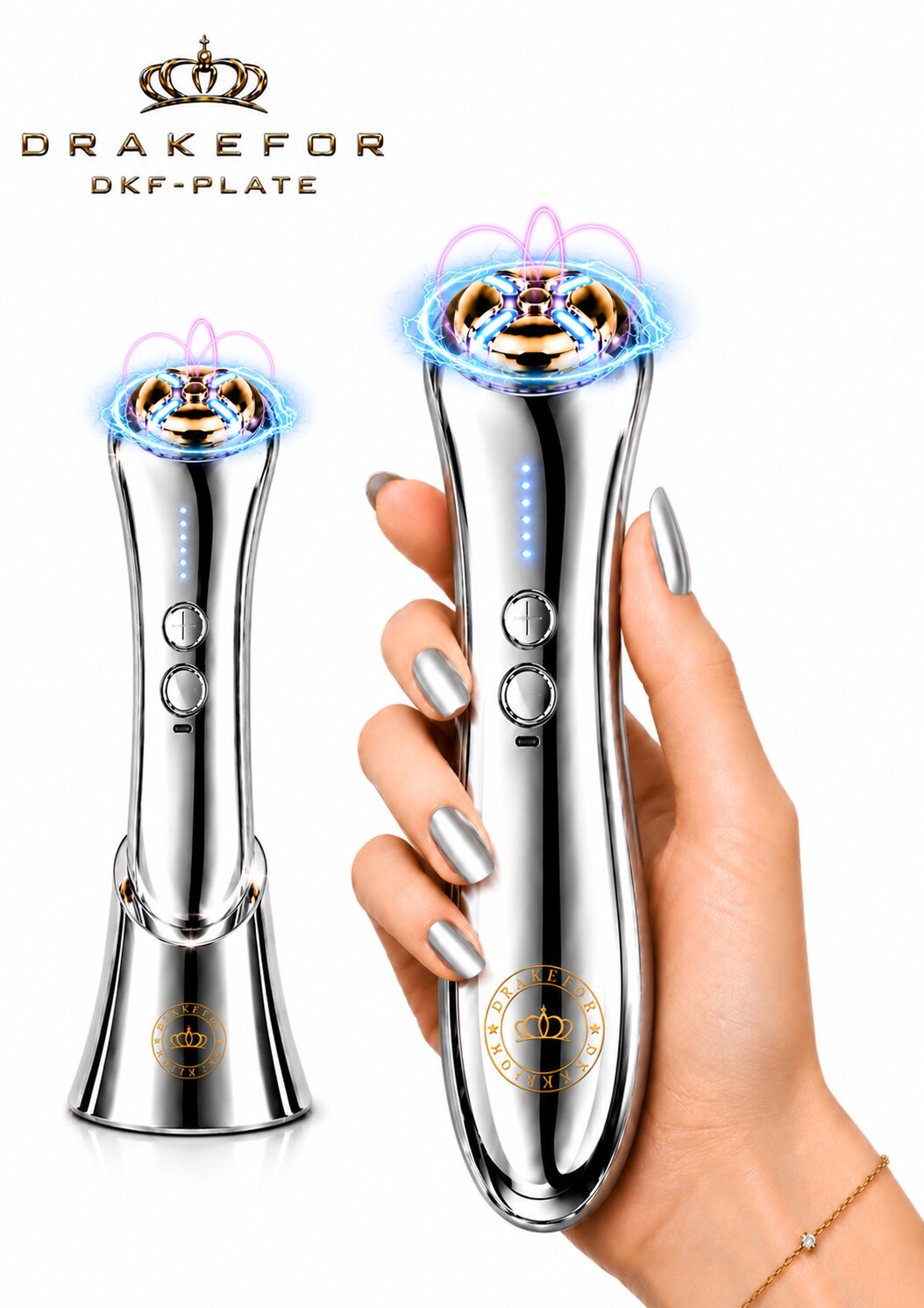 Imagen 6 de Dispositivo de Belleza Extrema RF + EMS + Electroporación + Fotón + Vibración Drakefor DKF-STAR PLATE LUXE - Plata Plata