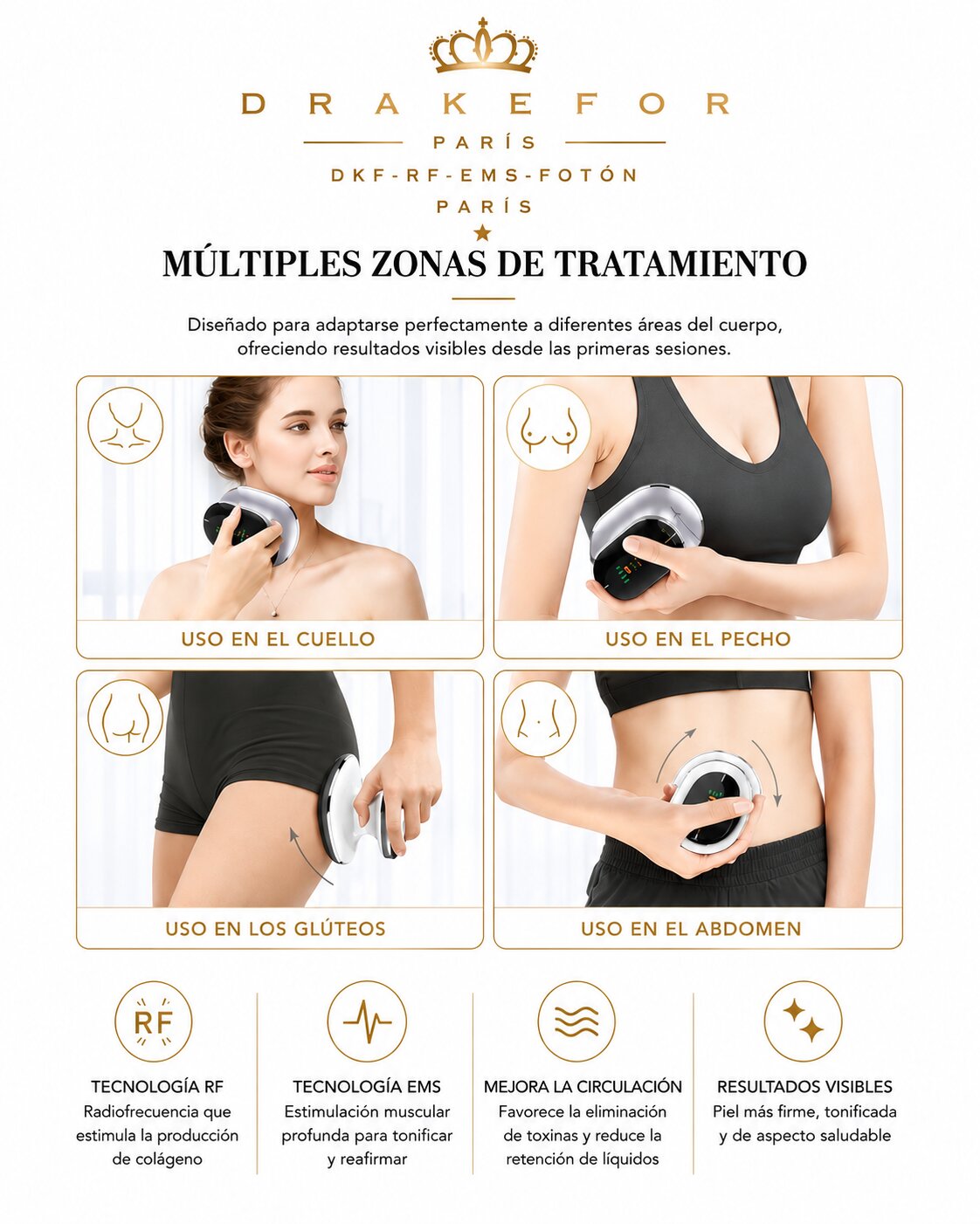 Imagen 4 de Dispositivo de moldeador corporal anticelulítico liporeductor Drakefor -EMS-FOTON - Blanco Blanco
