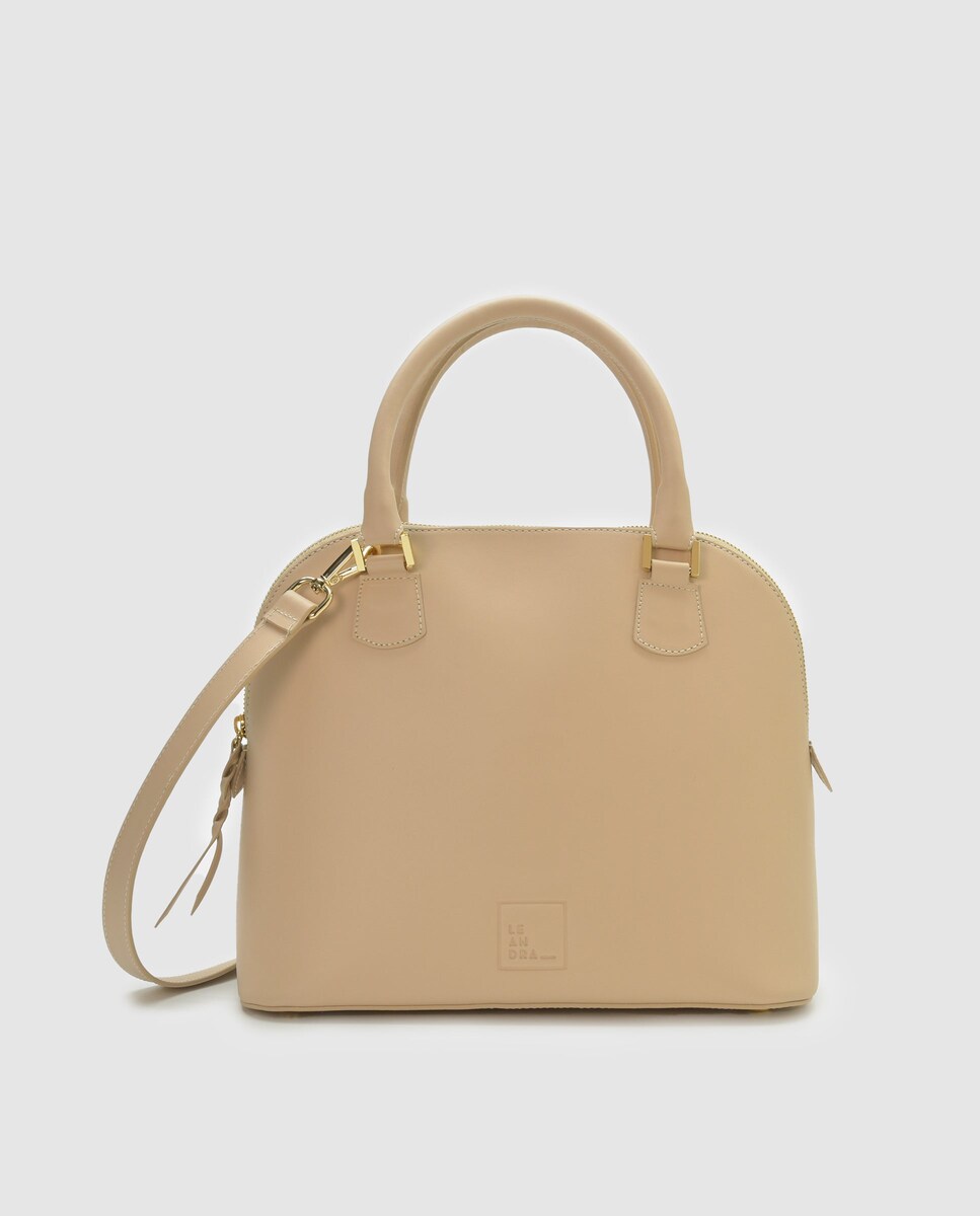 Bolso de mano multiposición de piel color beige · Leandra · El
