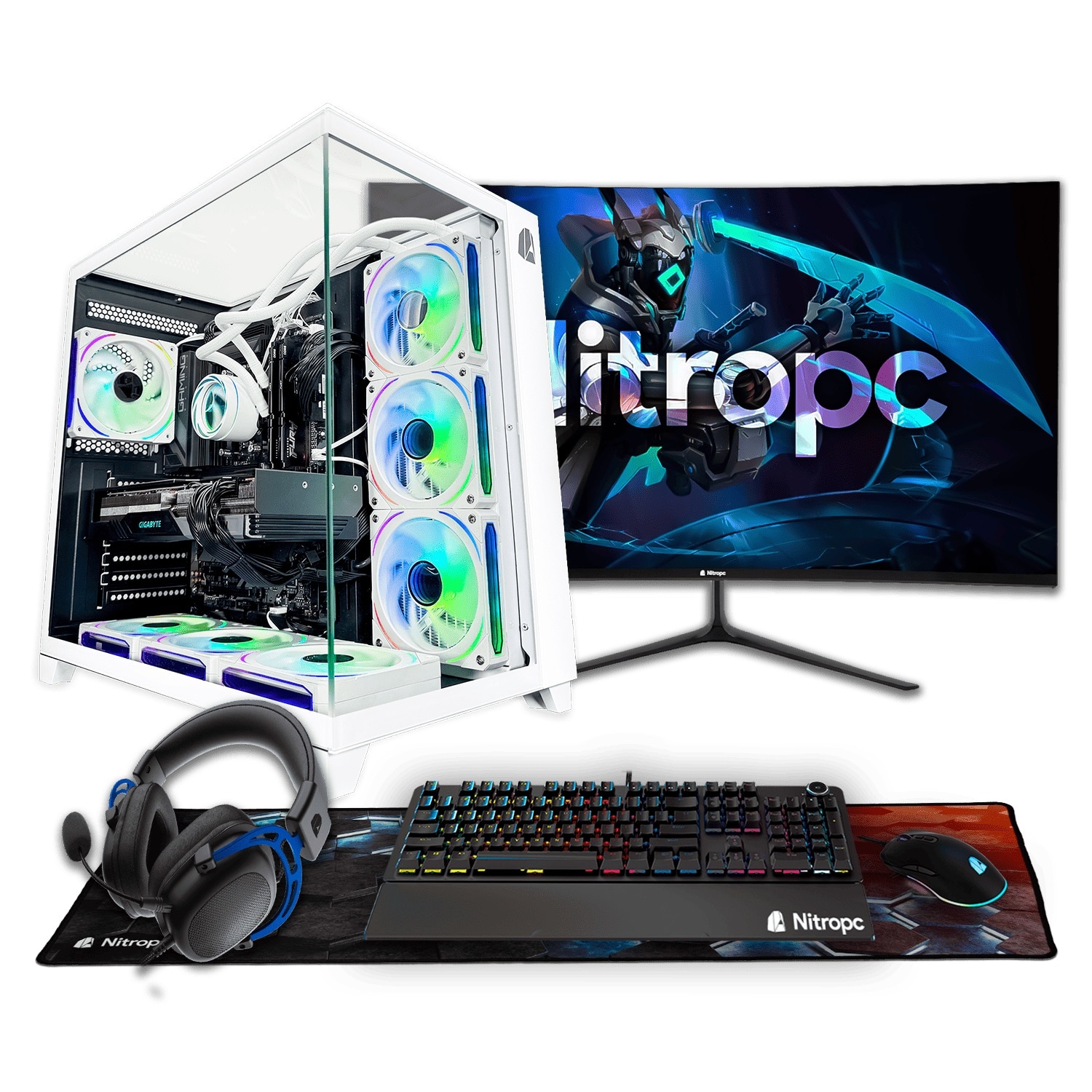 NitroPc - Sobremesa Gaming Nitropc Pack Extremo Intel Core i9-12900K, RTX 5070 12GB, 32GB DDR4, 2 TB M2, Win11 PRO, Accesorios + monitor 27" QHD.
