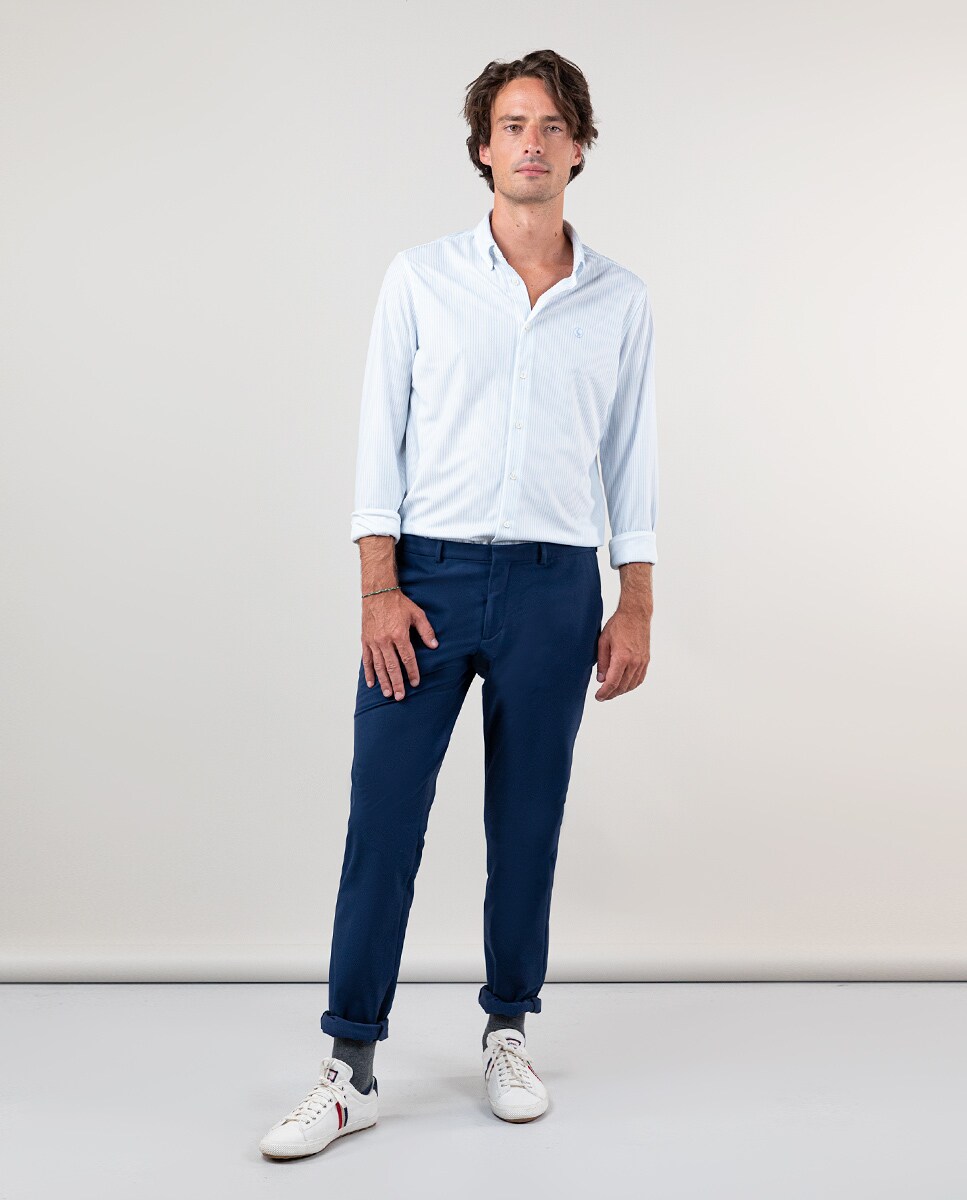 Pantalon Cafe Pantalón Chino Camisa Azul Marino Hombre Combinar