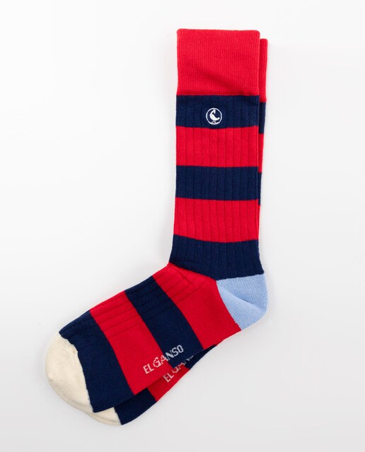Imagen 0 de Calcetines de hombre de algodón en color rojo de rayas