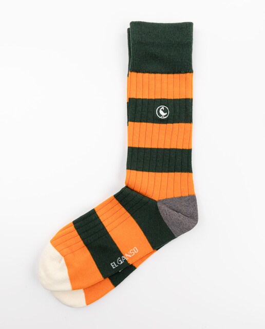 Imagen 0 de Calcetines de hombre de algodón en color verde de rayas