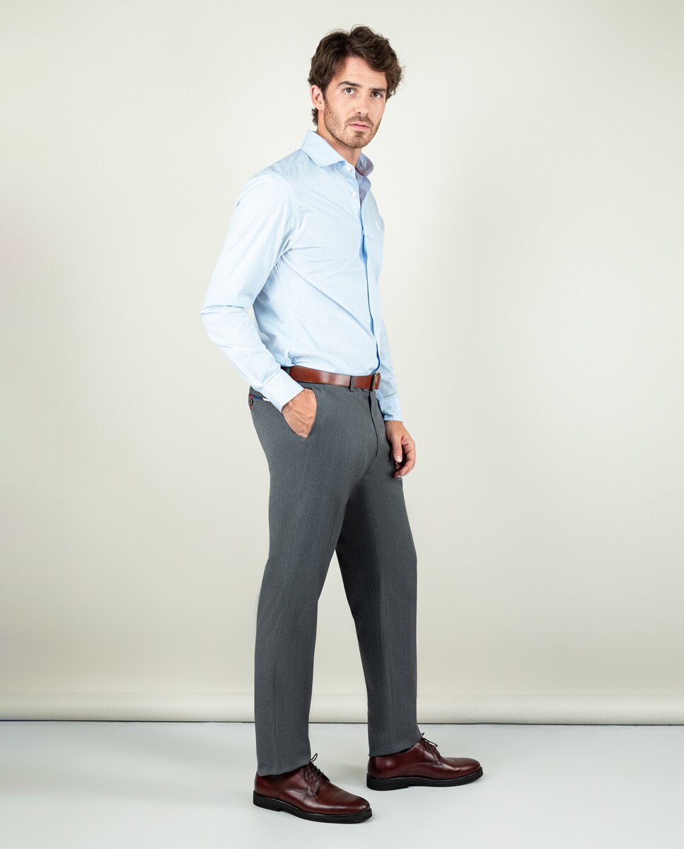 Pantalón de traje de hombre liso lavable - Gris Gris-3